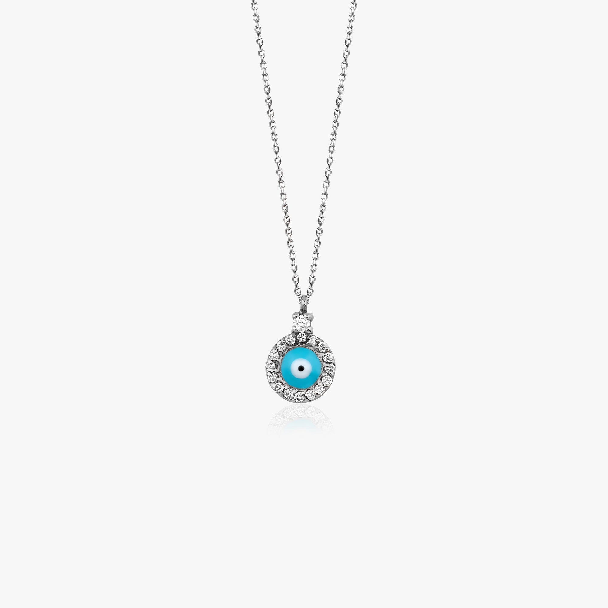 Itty Bitty Tiny Traditional Diamond Evil Eye Necklace in 18K Gold
