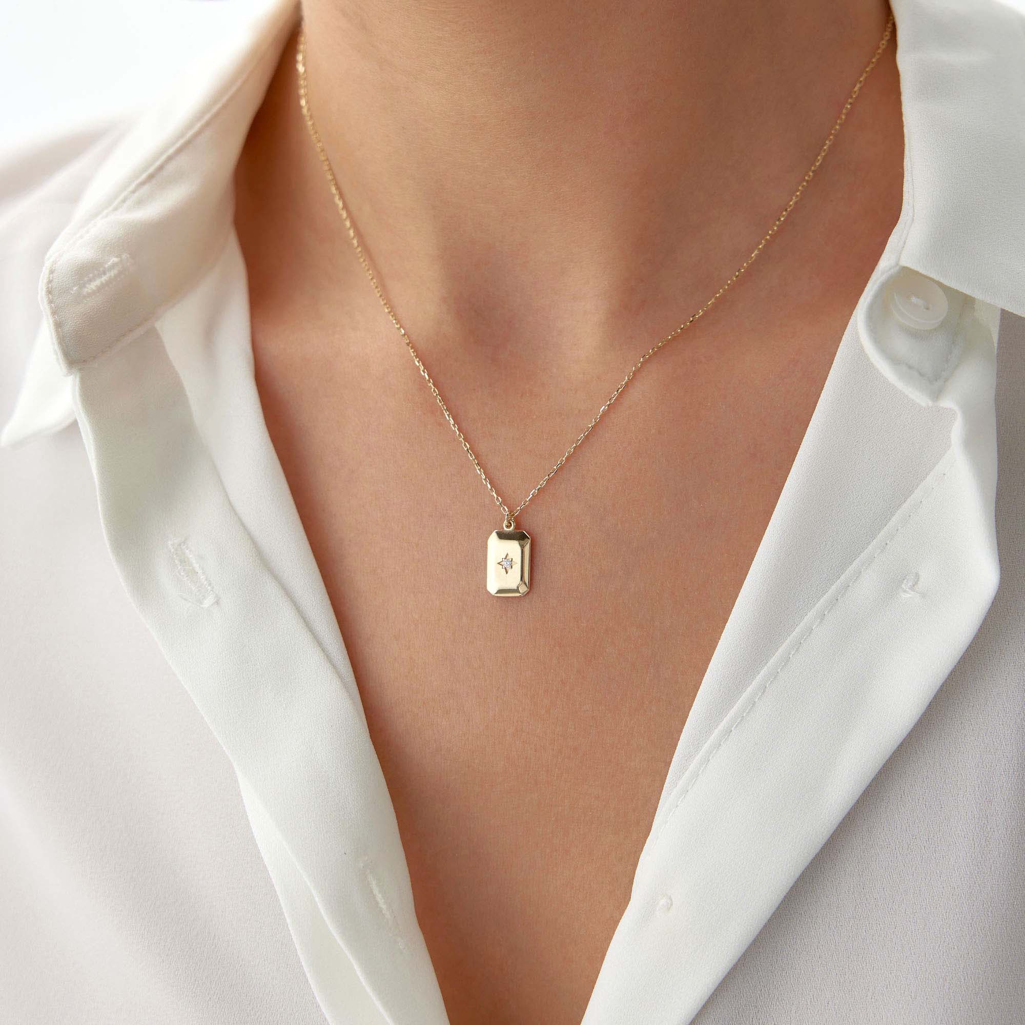 Minimal Diamond North Star Pendant in 14K Gold