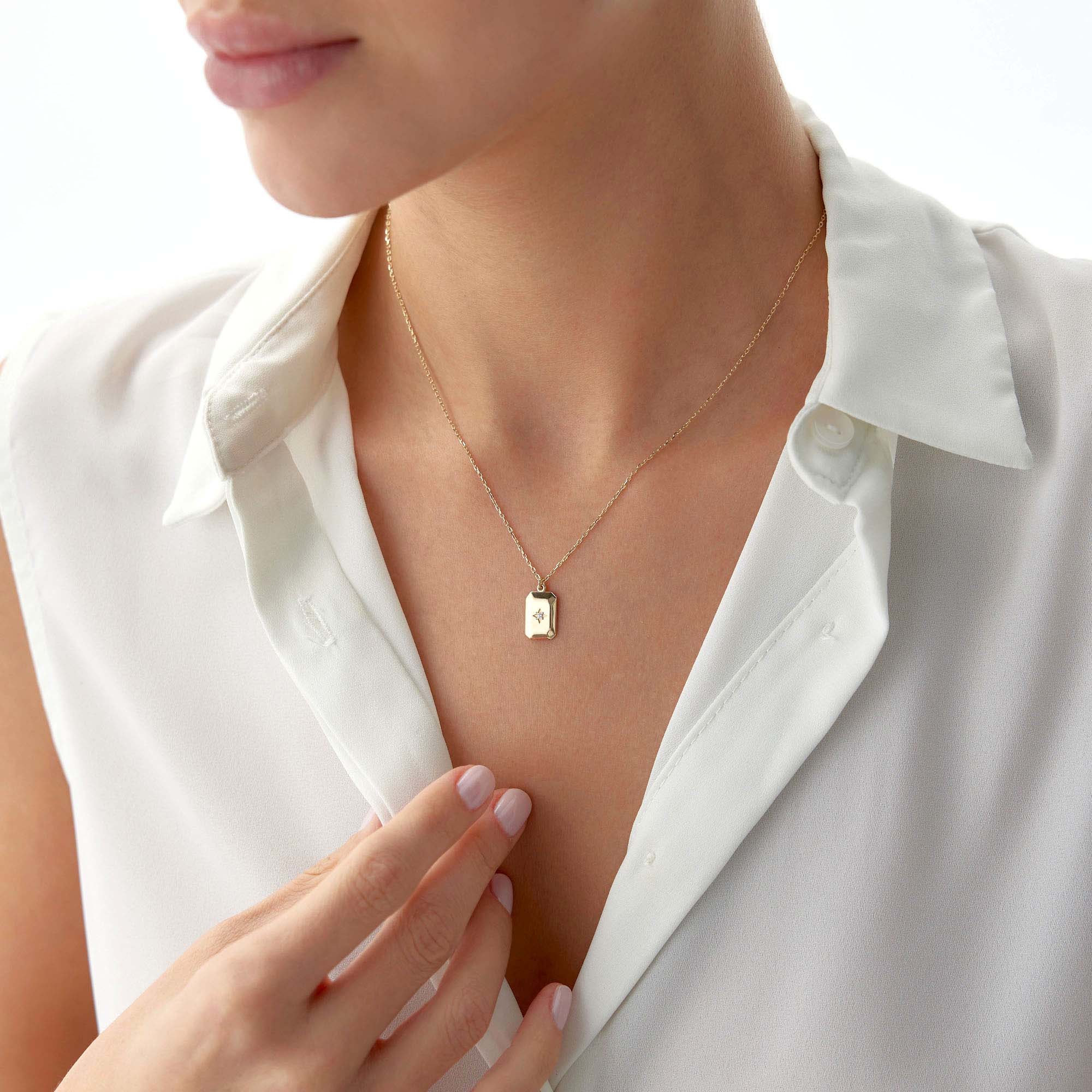 Minimal Diamond North Star Pendant in 14K Gold
