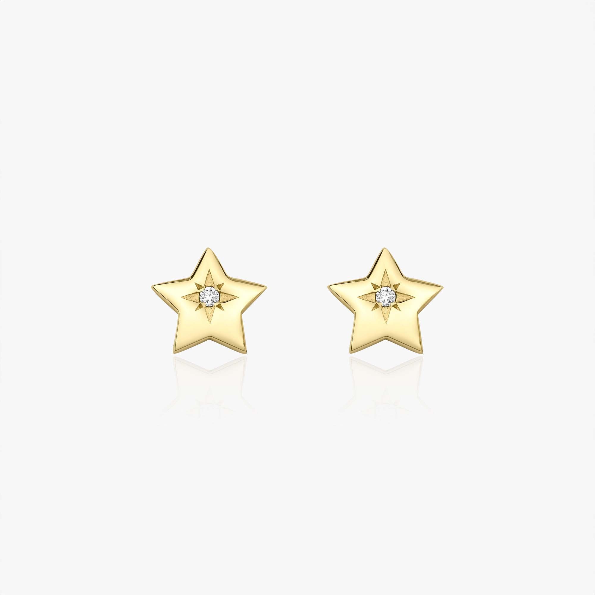 Diamond Star Studs in 14K Gold