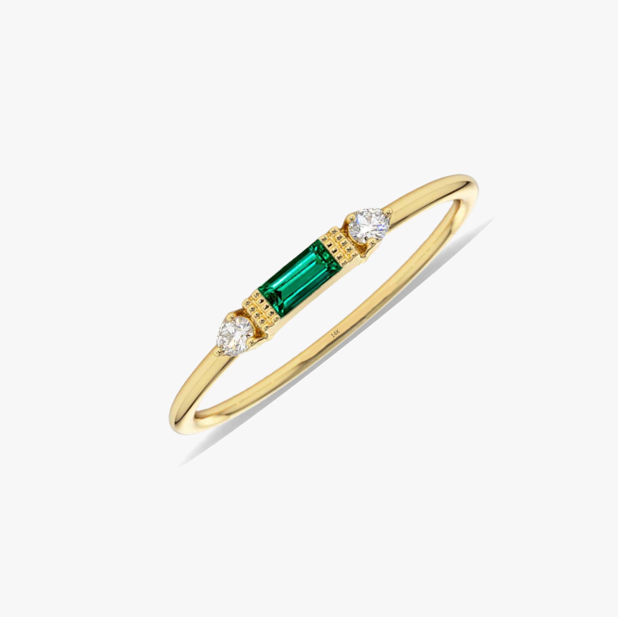Minimal Emerald Stacking Ring in 14K Gold
