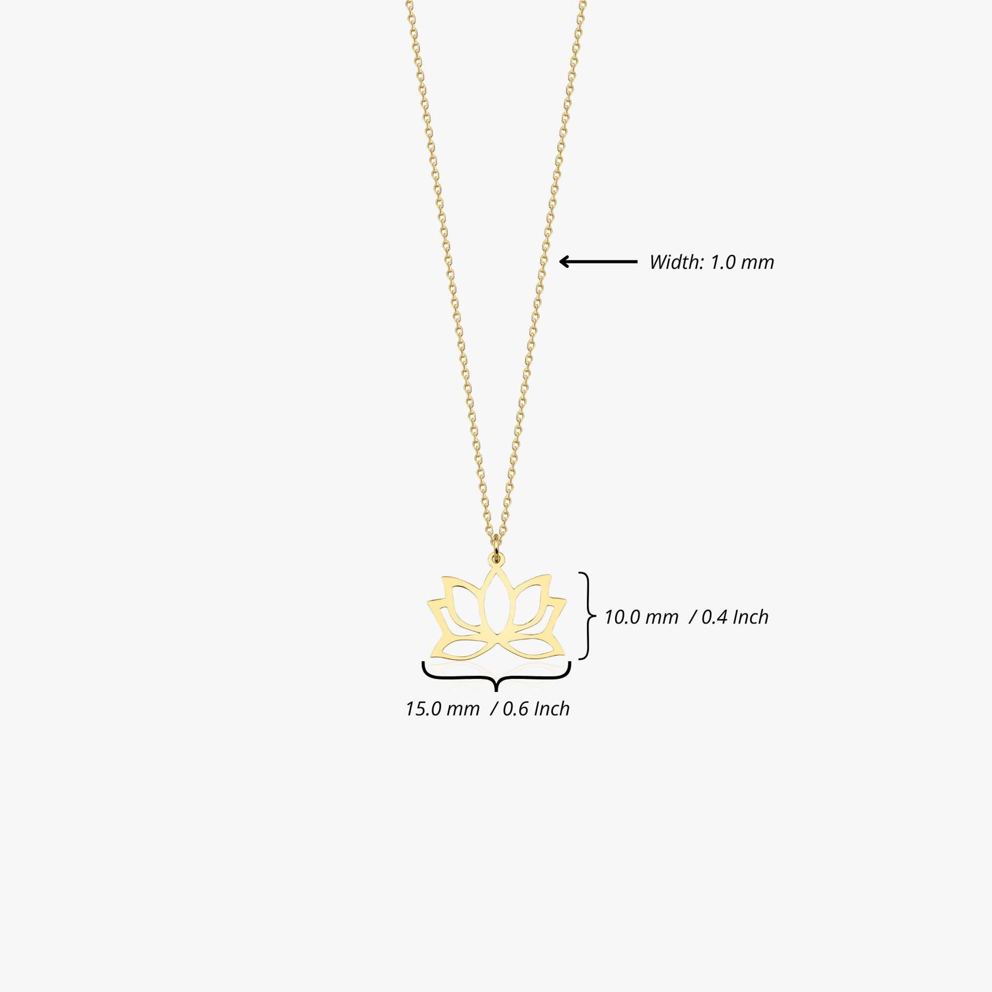 A 14k yellow gold minimal lotus pendant necklace shown on a white background.