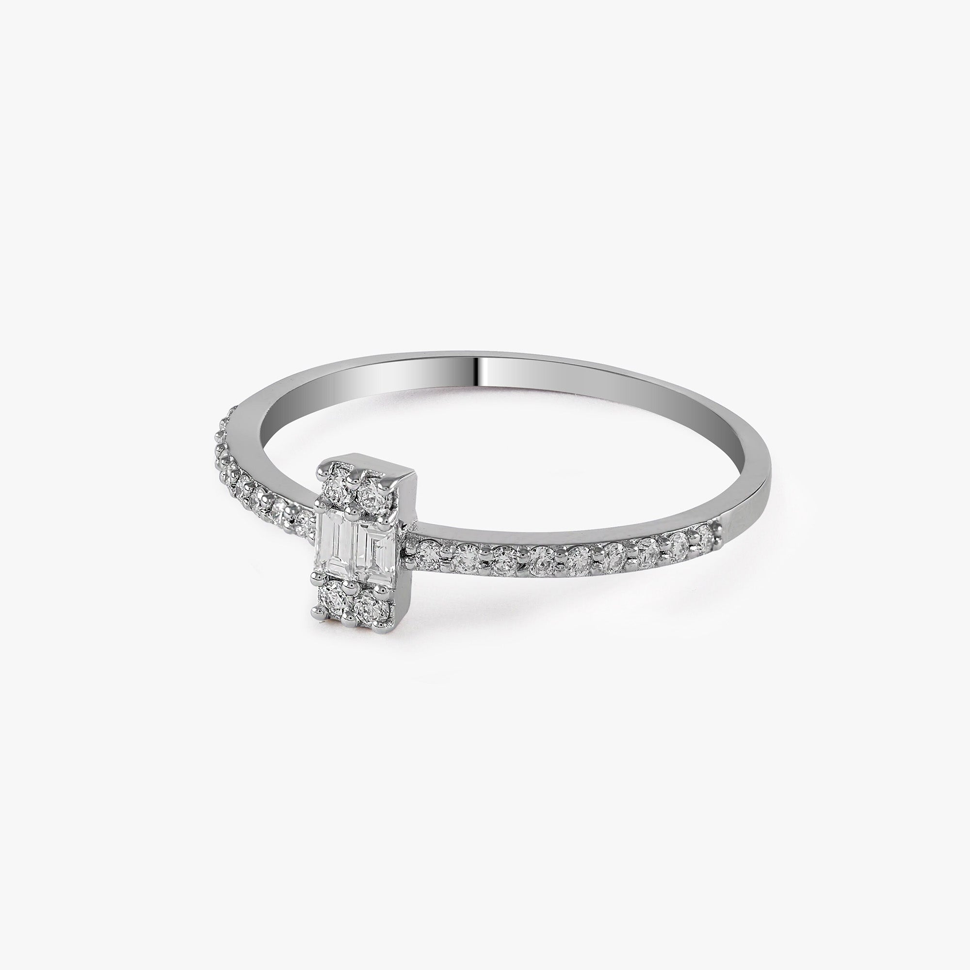 Minimal Baguette Center Half Eternity Ring in 14K Gold