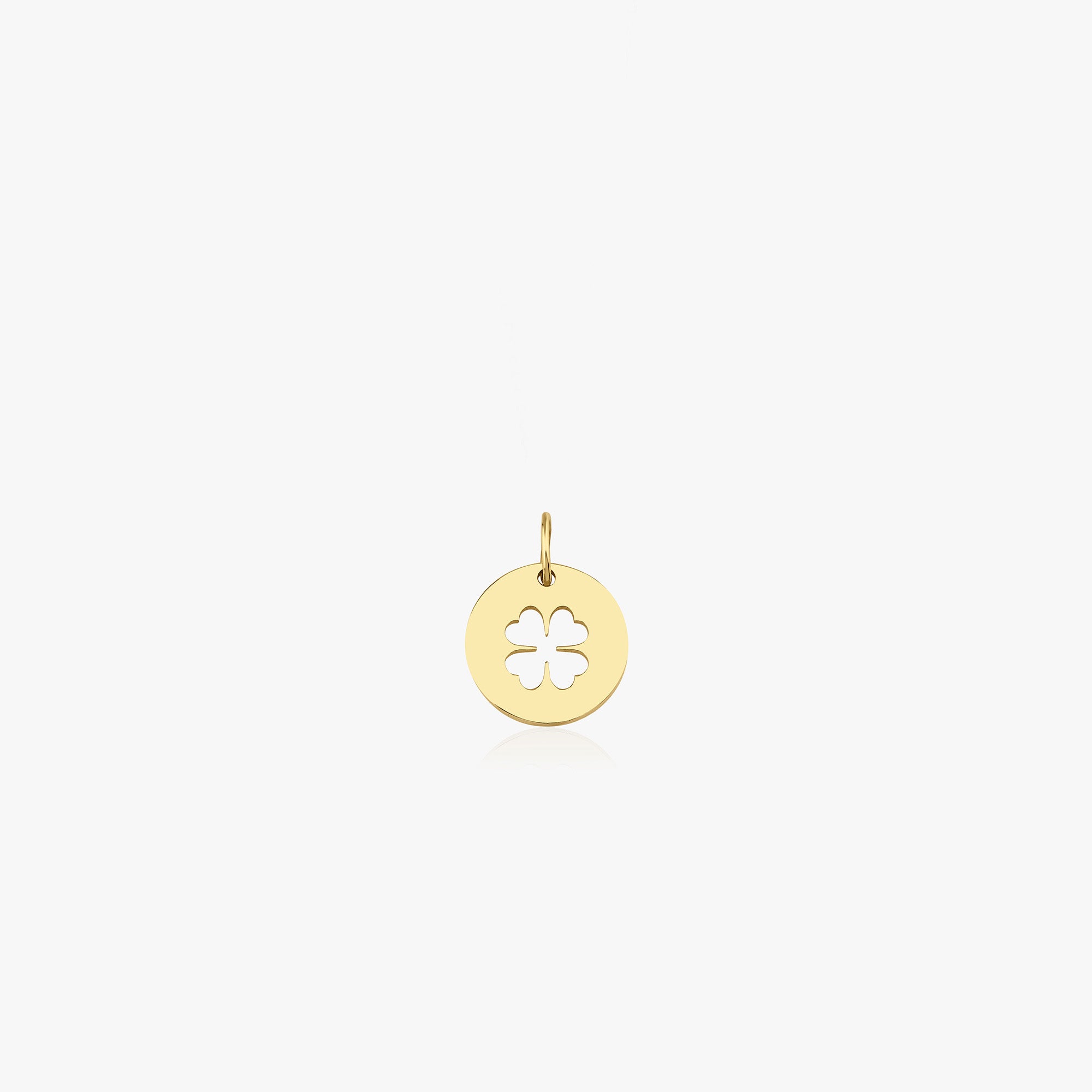 14K yellow gold pendant with a four-leaf clover design on a white background