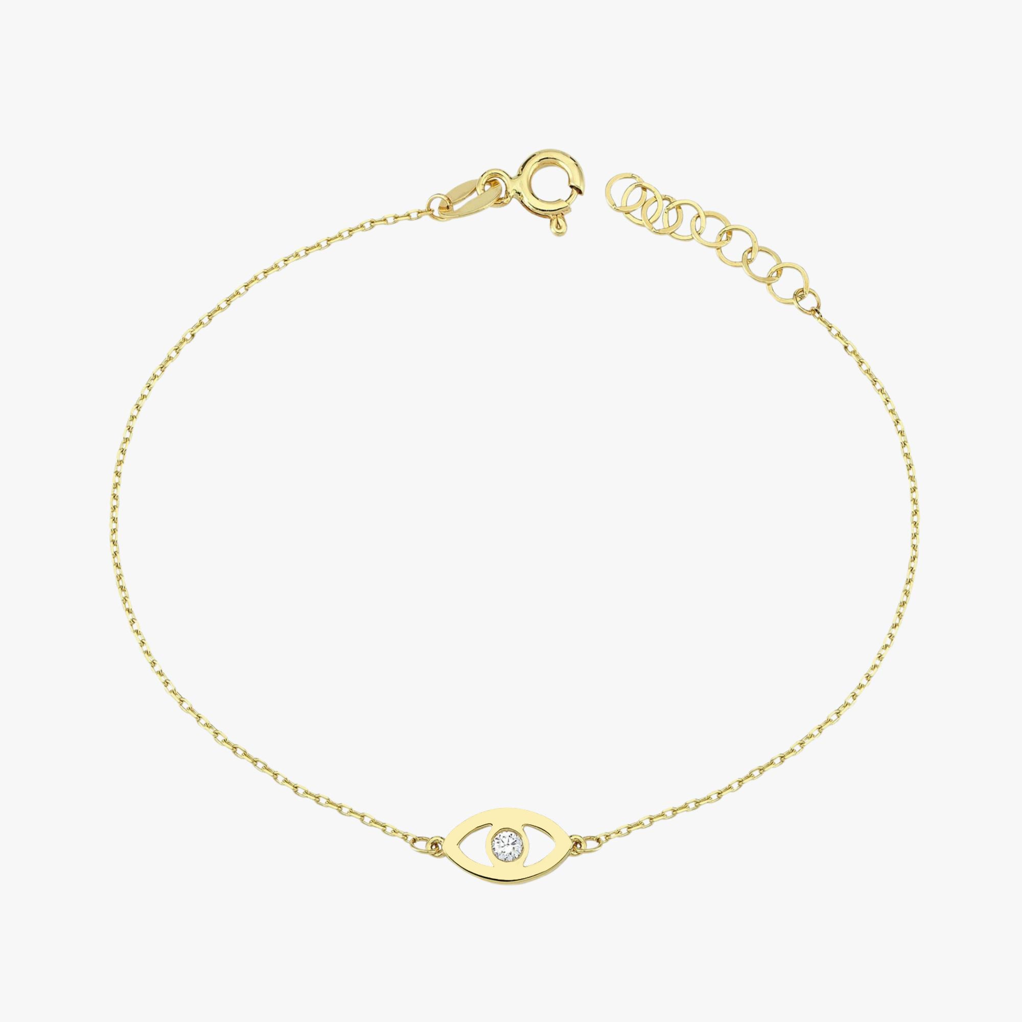 Mini Diamond Evil Eye Bracelet in 14K Gold