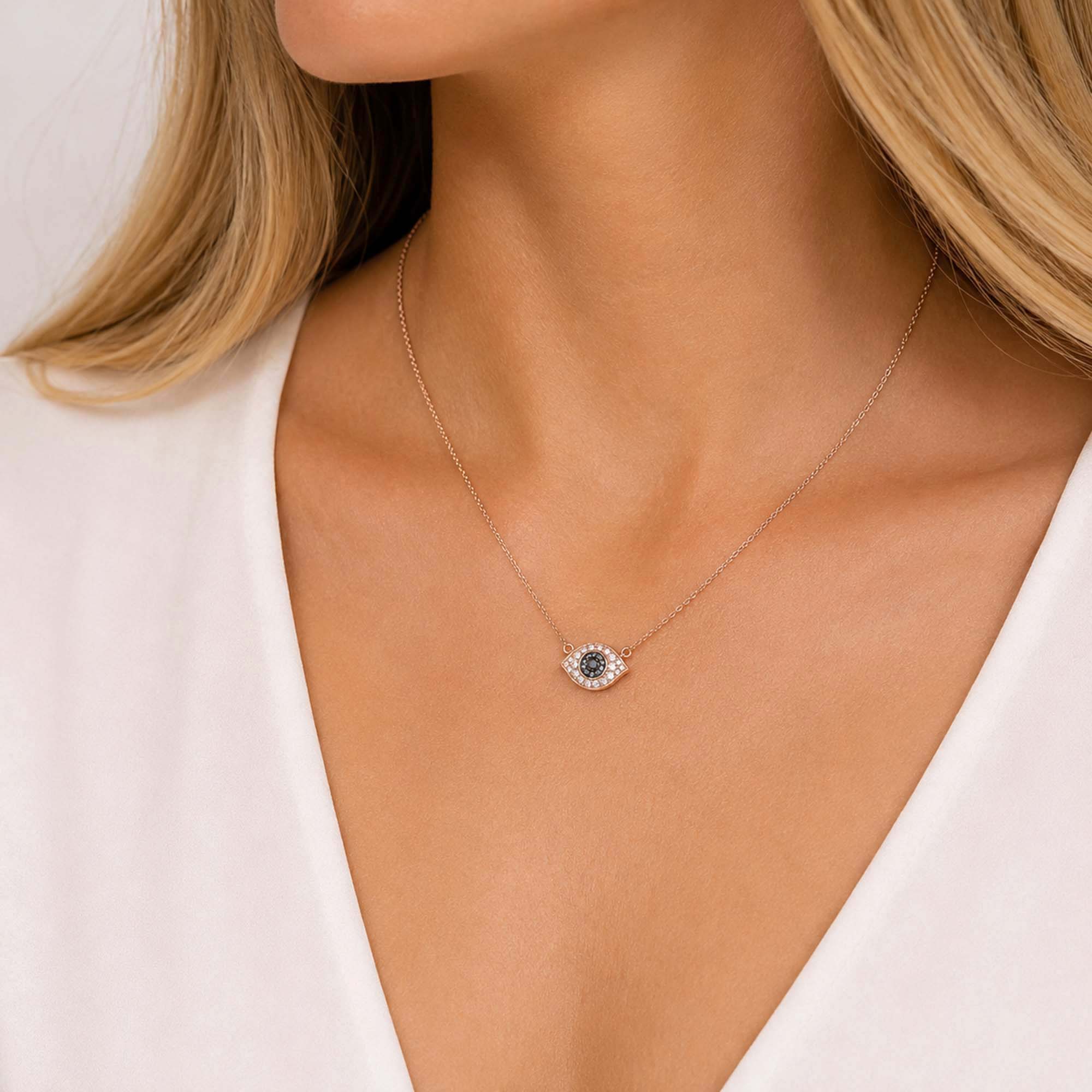 Multicolor Diamond Evil Eye Necklace in 14K Gold
