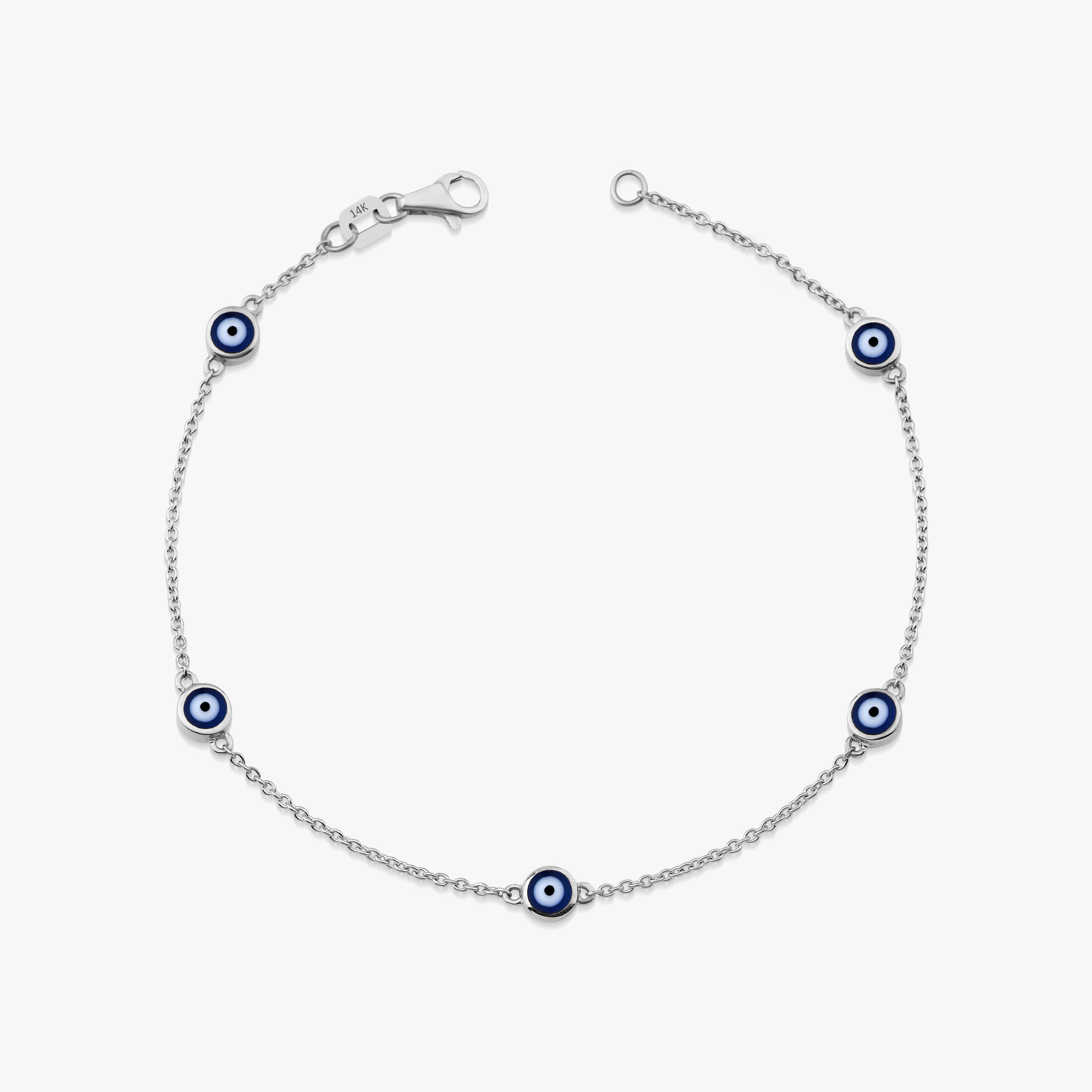 5 Navy Blue Evil Eye Bracelet in 14K Gold