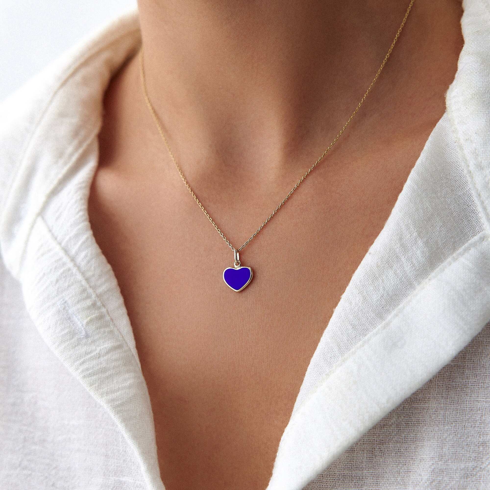 Mini Navy Blue Heart Charm in 14K Gold