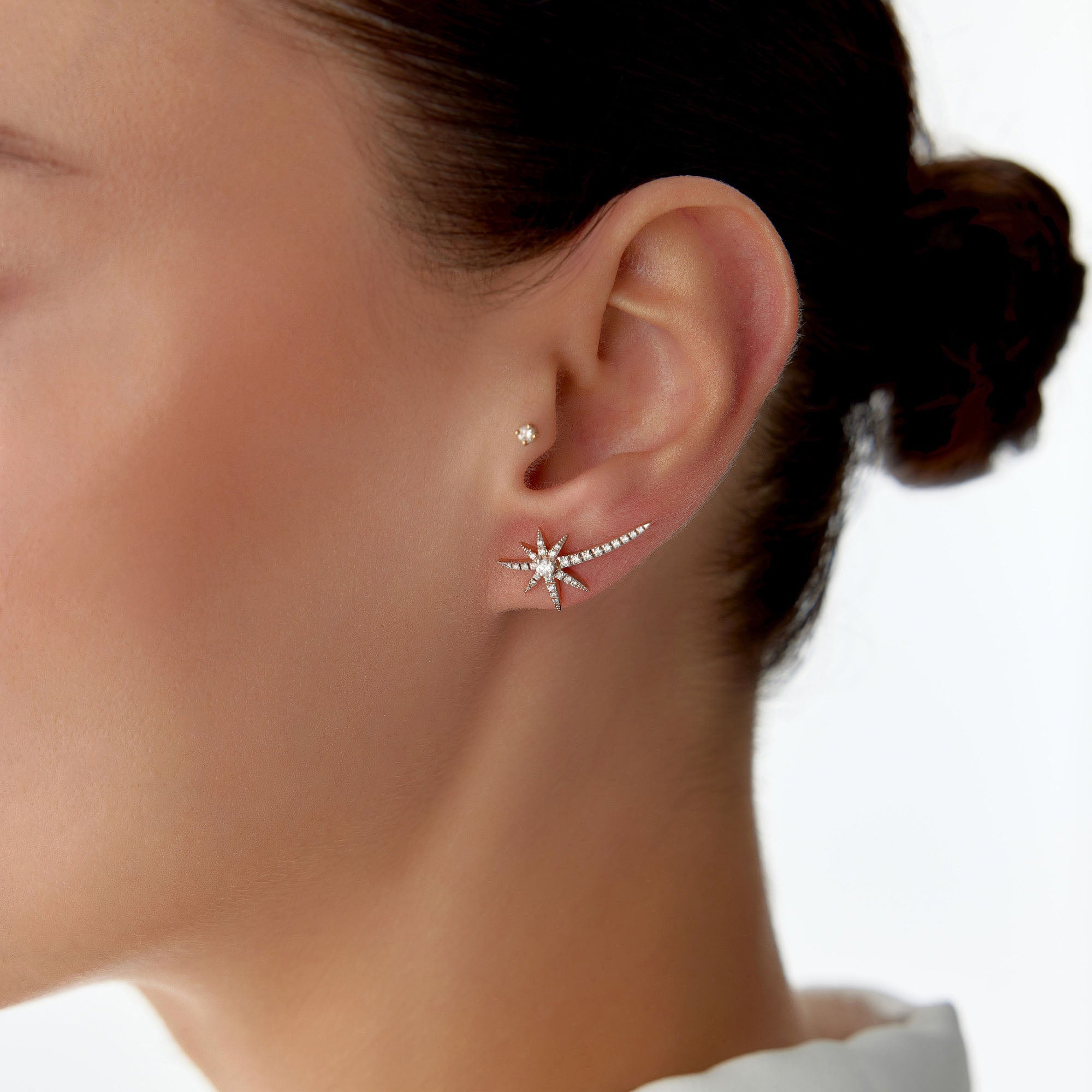 Diamond Comet Earrings in 14K Gold