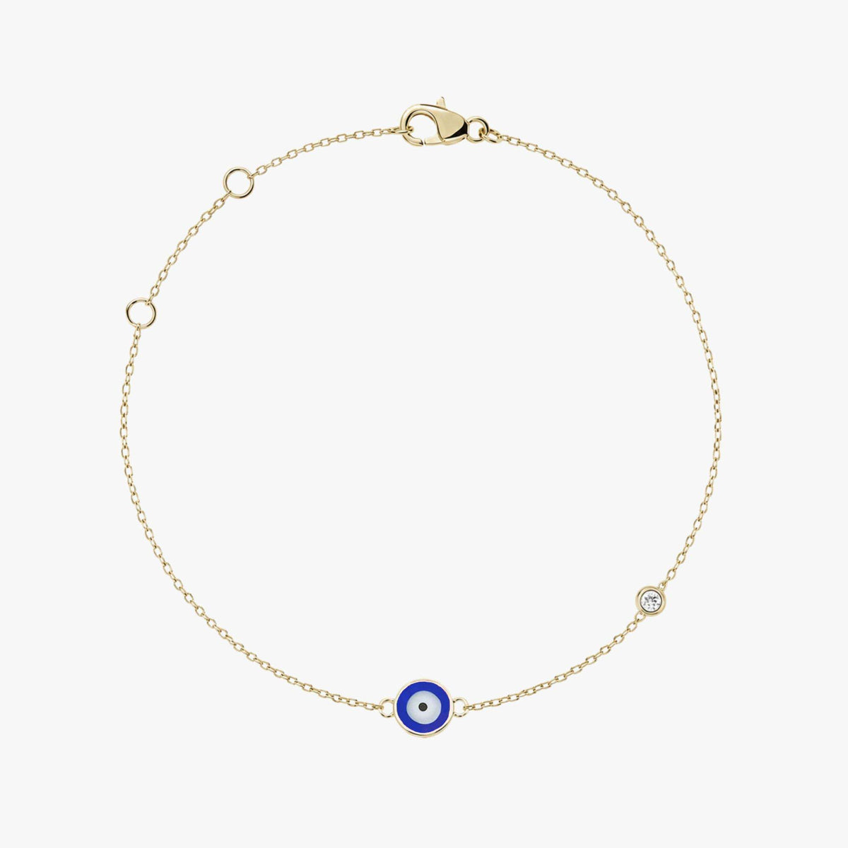 Minimal Diamond Evil Eye Bracelet in 14K Gold / Navy Blue