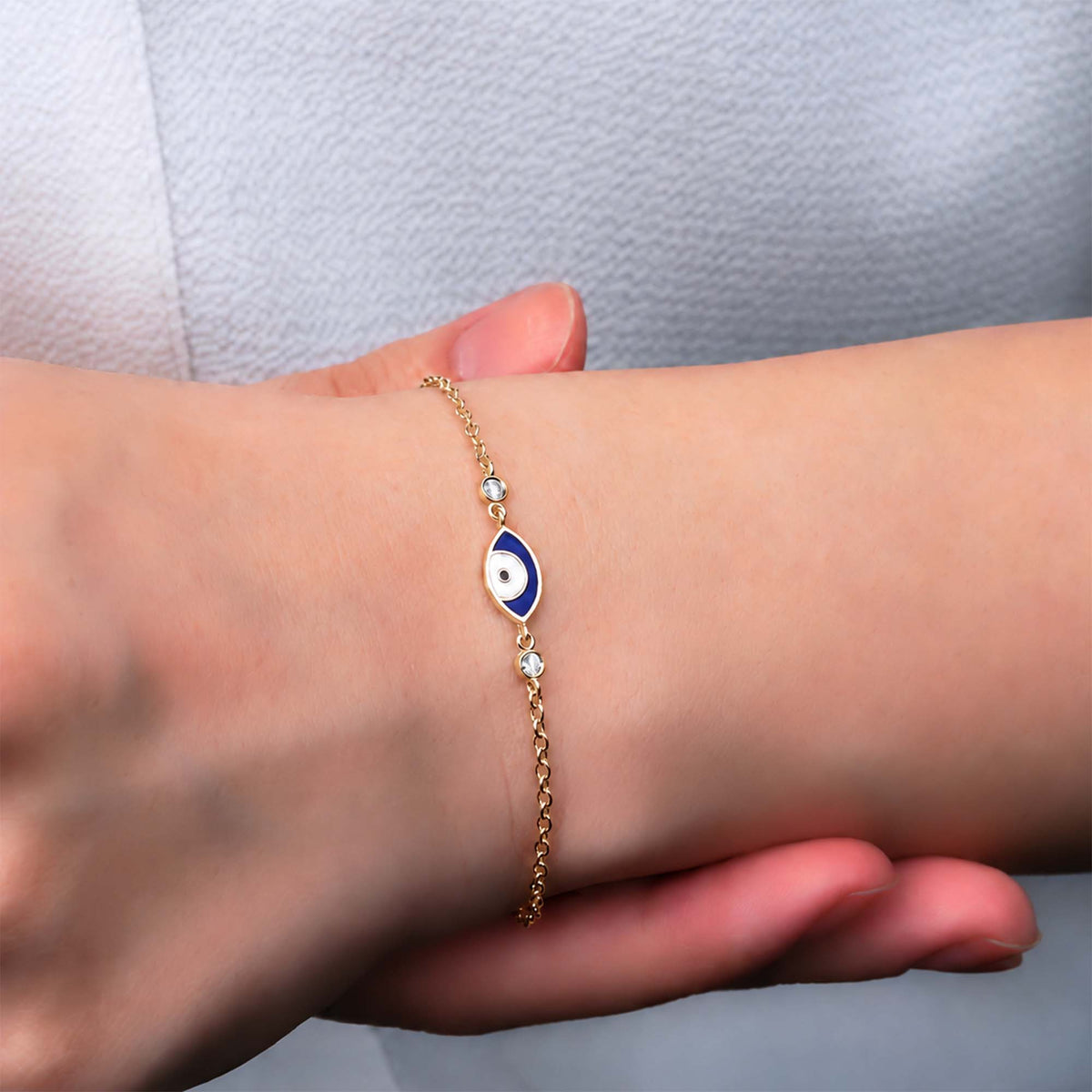 Navy Blue Diamond Evil Eye Bracelet in 14K Gold