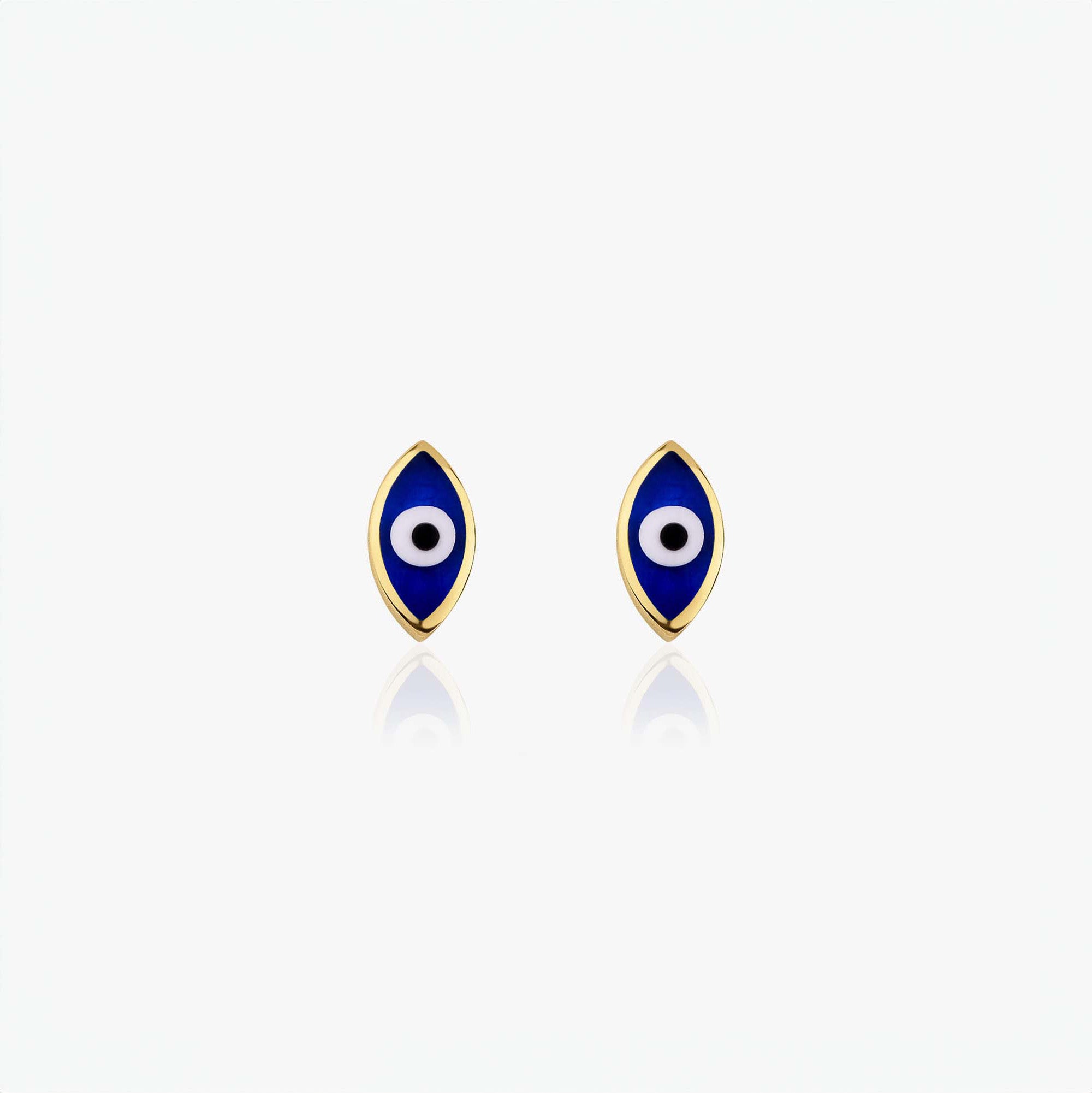 Mini Navy Blue Evil Eye Studs in 14K Gold