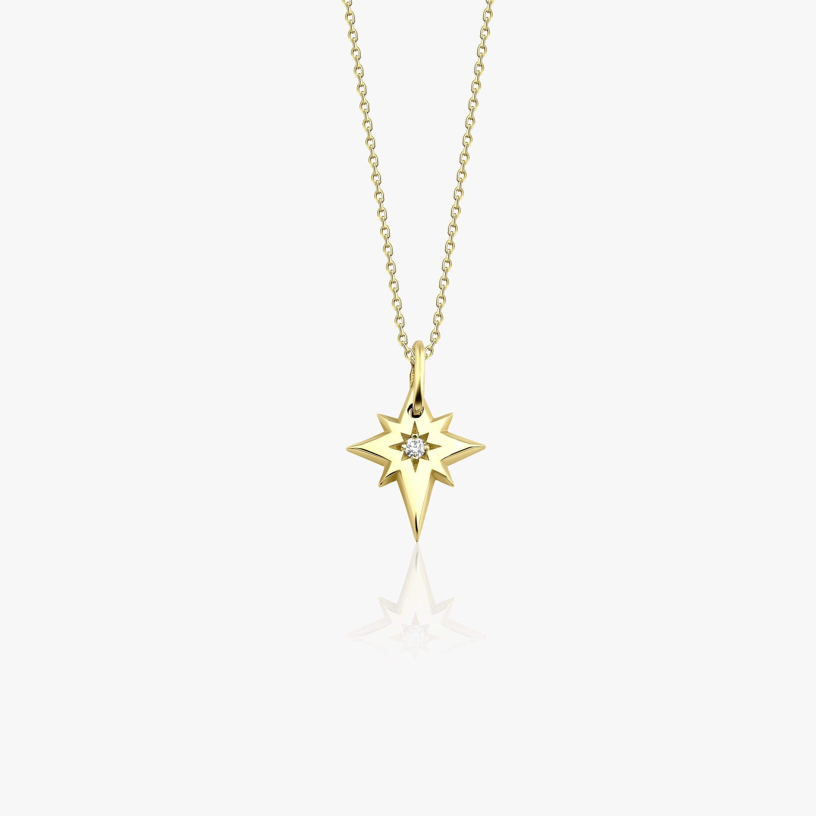 Tiny Diamond North Star Necklace in 14K Gold
