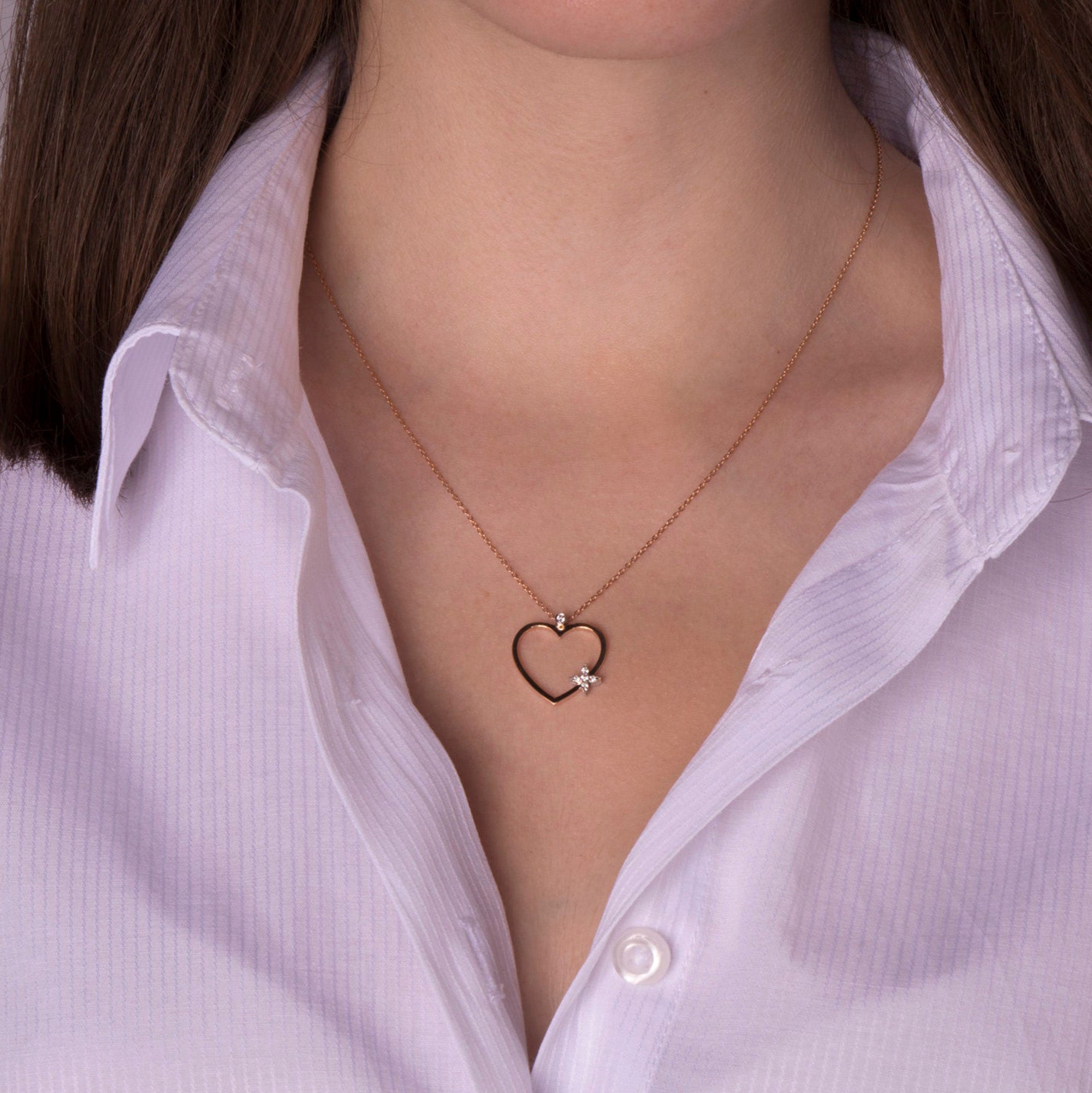 Diamond Open Heart Necklace in 14K Gold