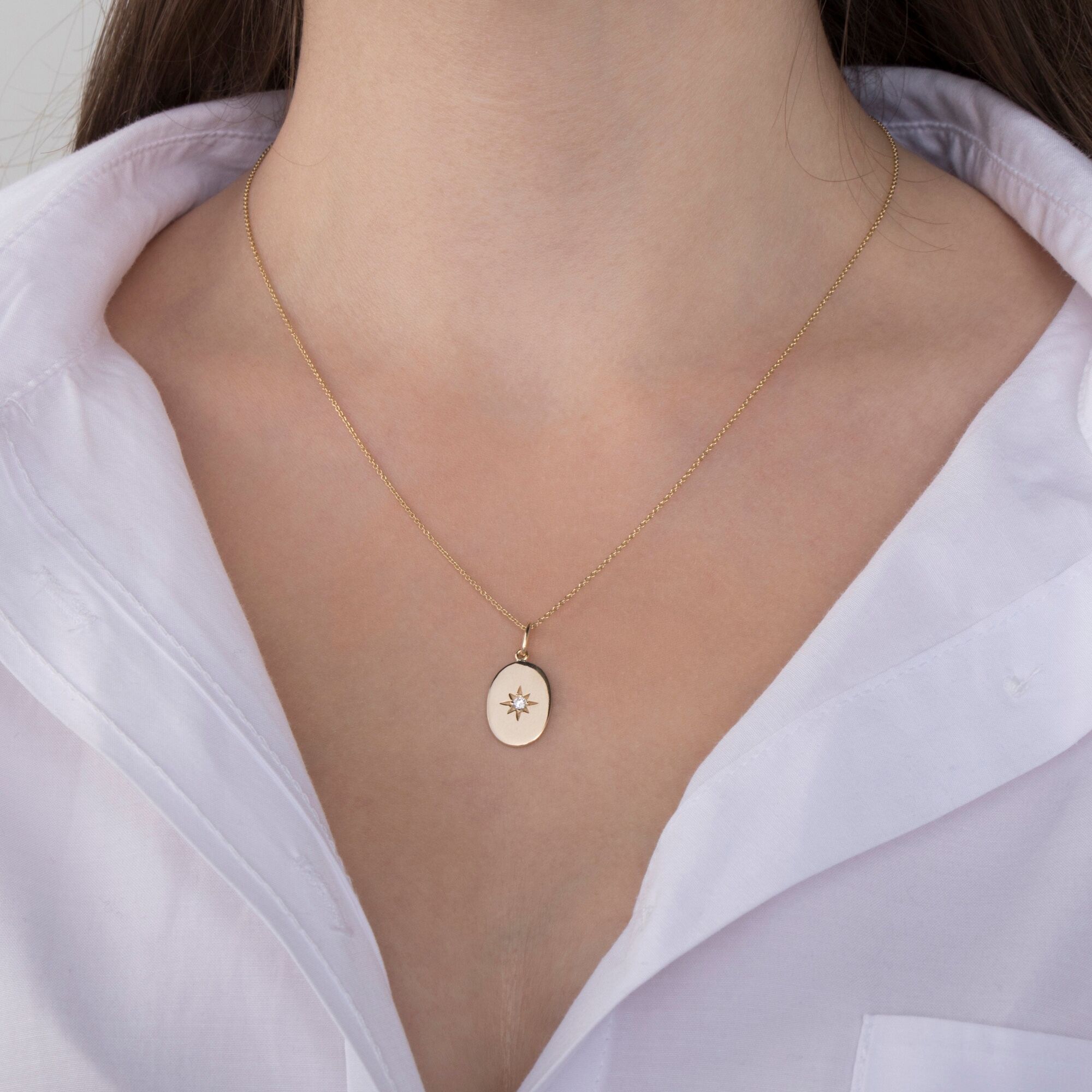 Diamond Oval North Star Pendant Necklace