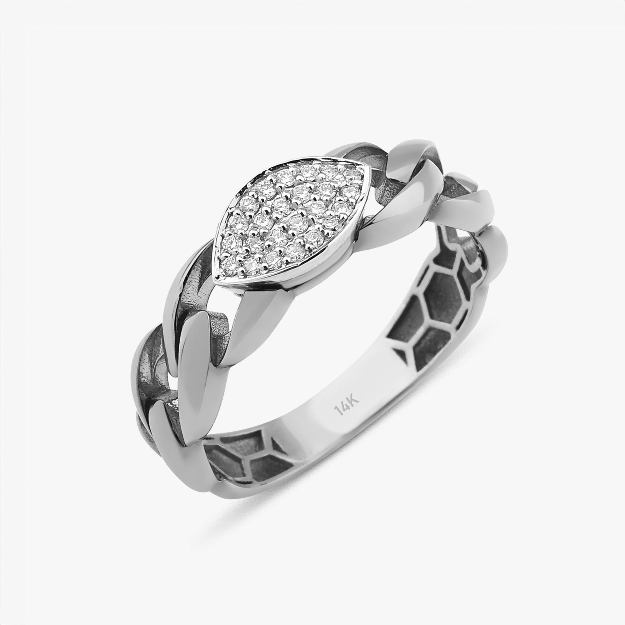 Pave Diamond Link Ring in 14K Gold
