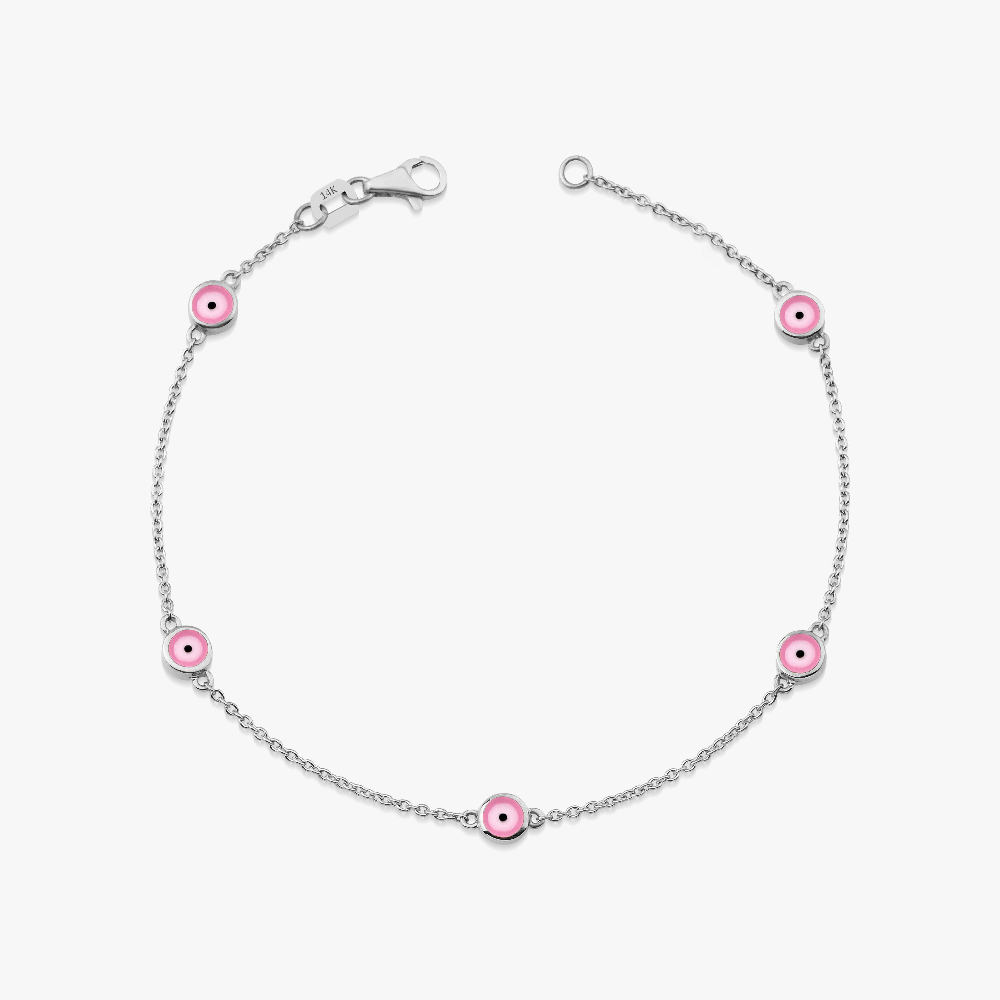 5 Pink Evil Eye Bracelet in 14K Gold