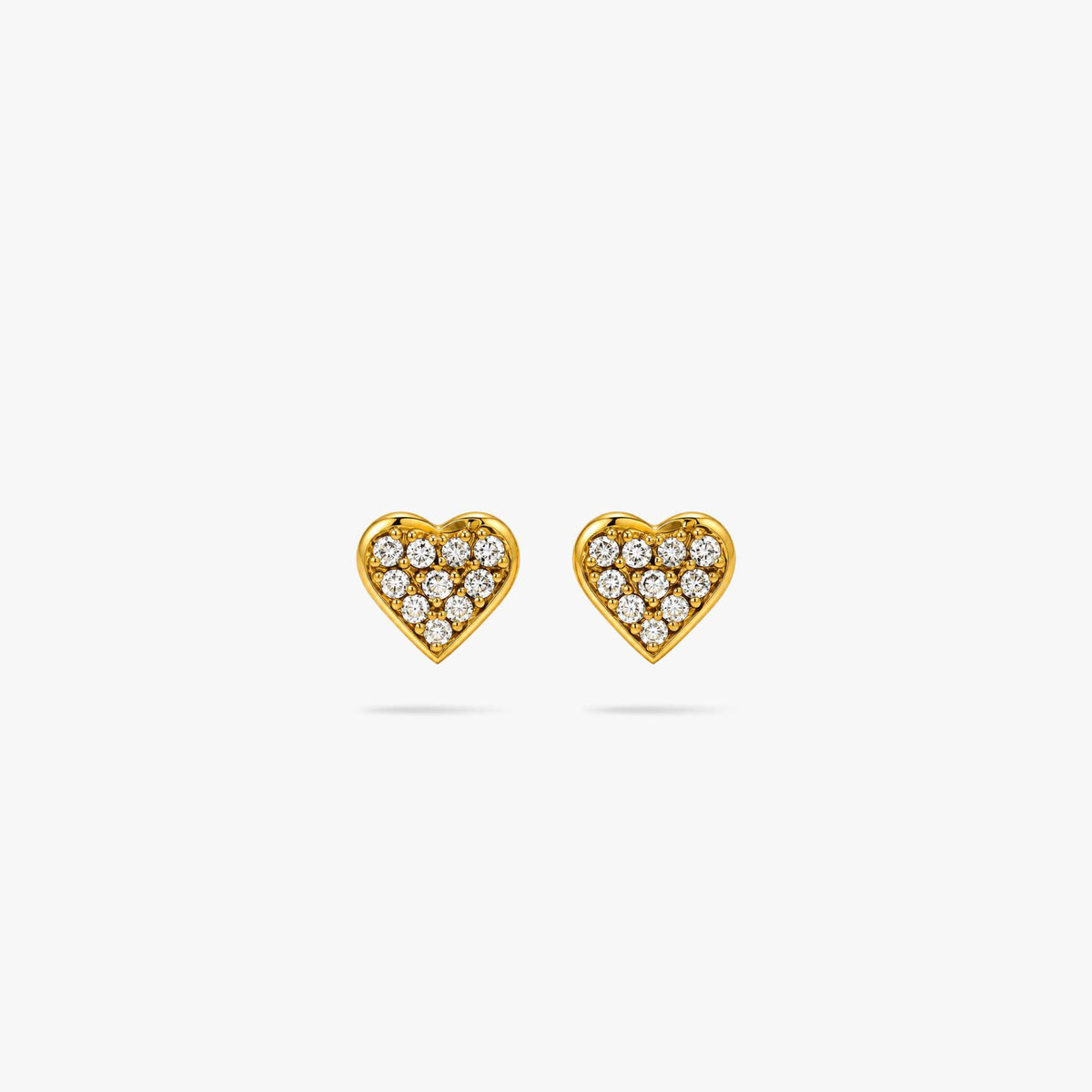 Mini Pave Diamond Heart Studs in 14K Gold