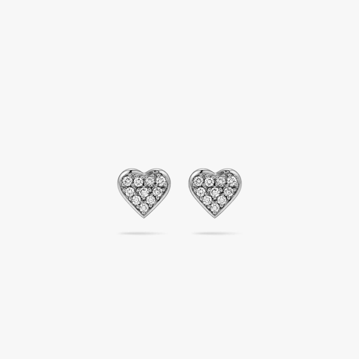 Mini Pave Diamond Heart Studs in 14K Gold