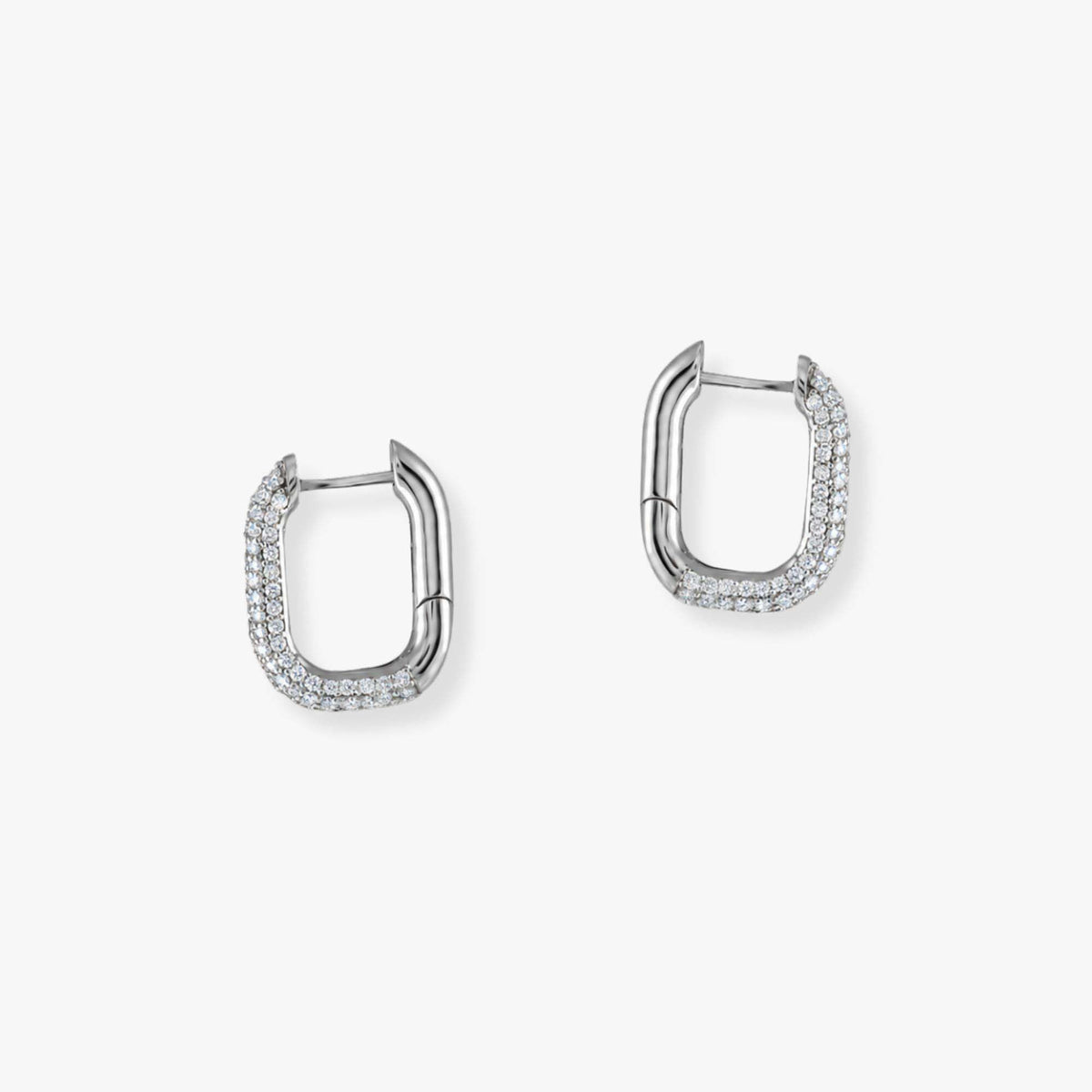 Rectangle Pave Diamond Hoops in 14K Gold