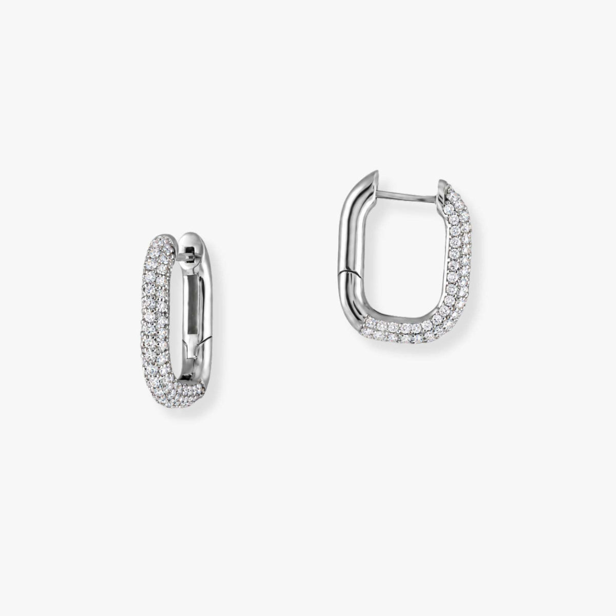 Rectangle Pave Diamond Hoops in 14K Gold