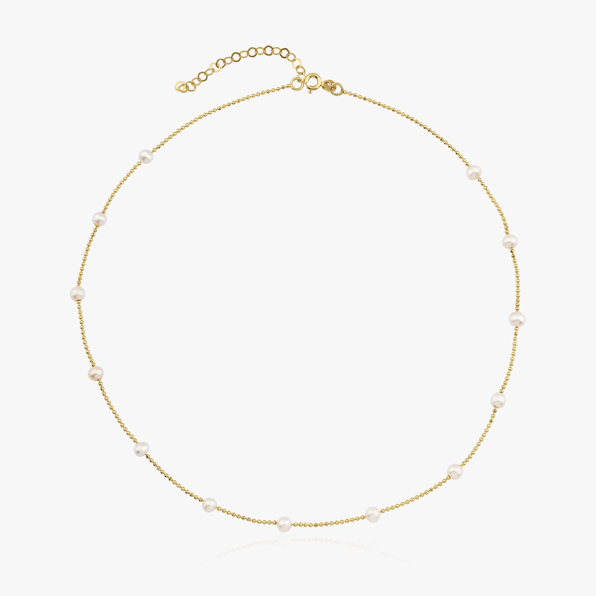 Pearl Station Necklace in 14K Gold