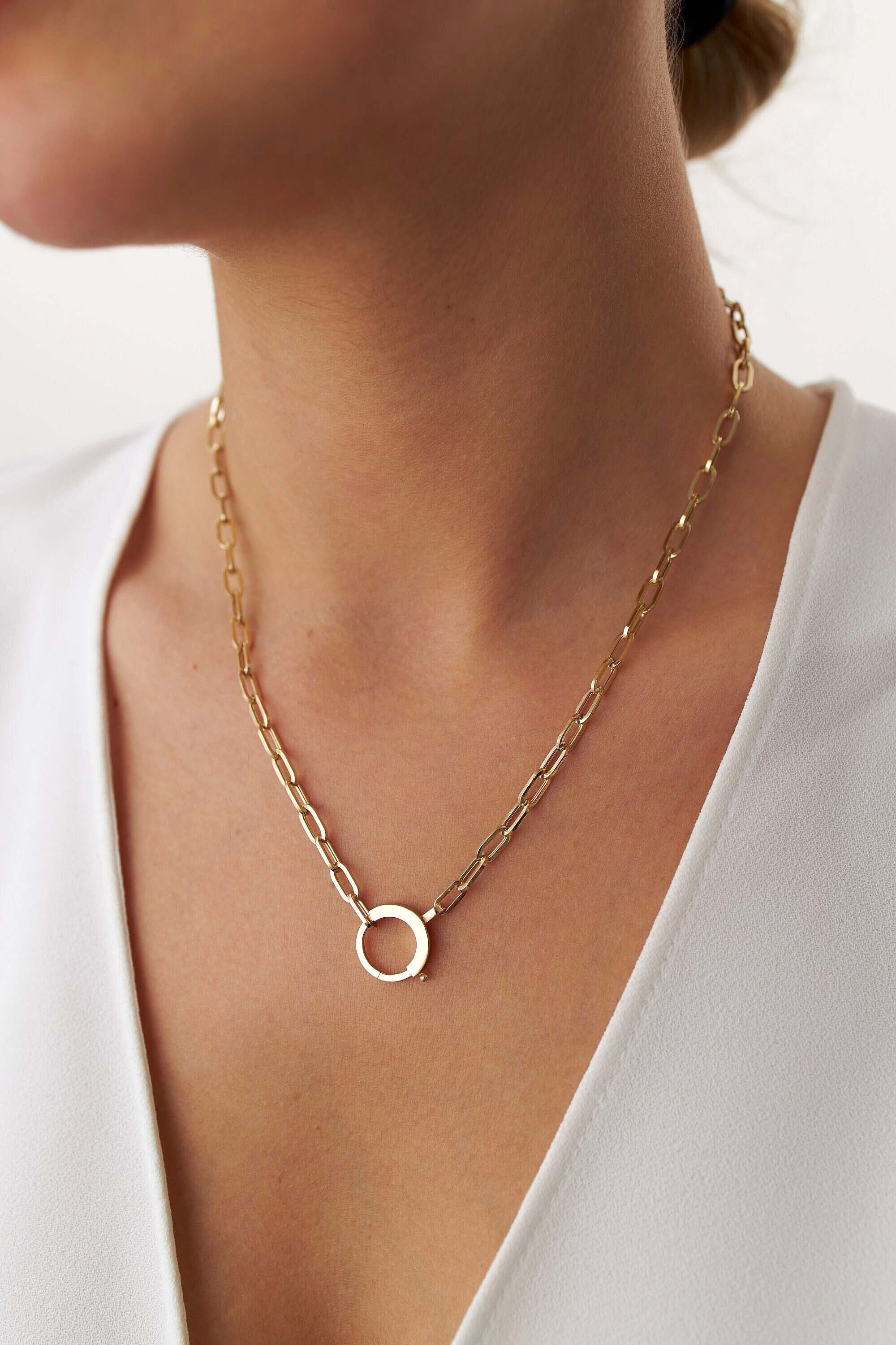 Paperclip Lock Necklace in 14K Gold