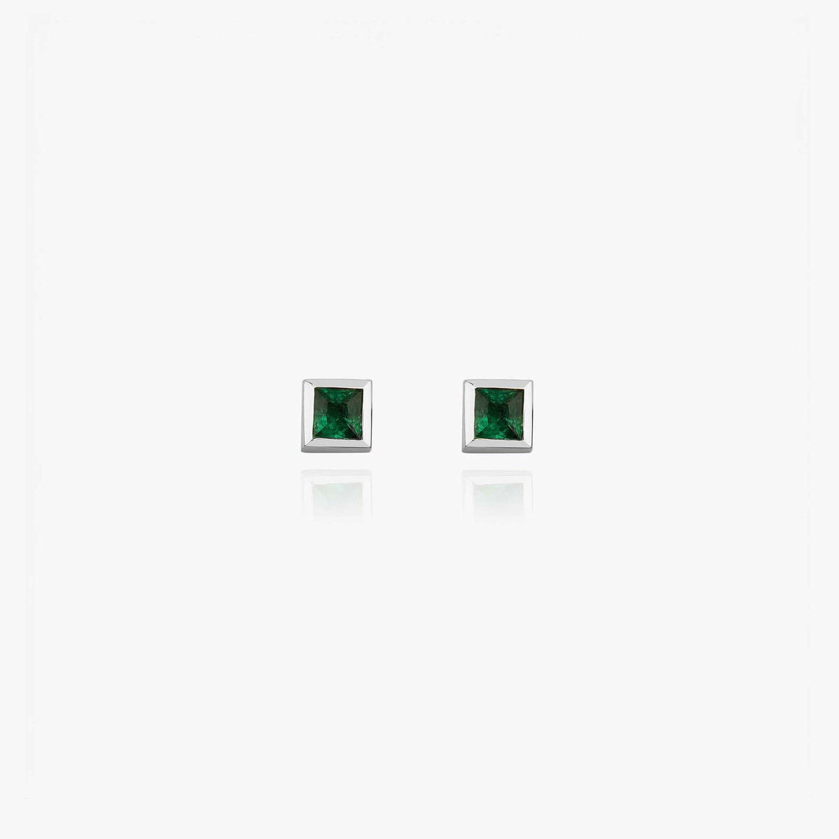 Mini Bezel Set Princess Cut Emerald Studs in 14K Gold
