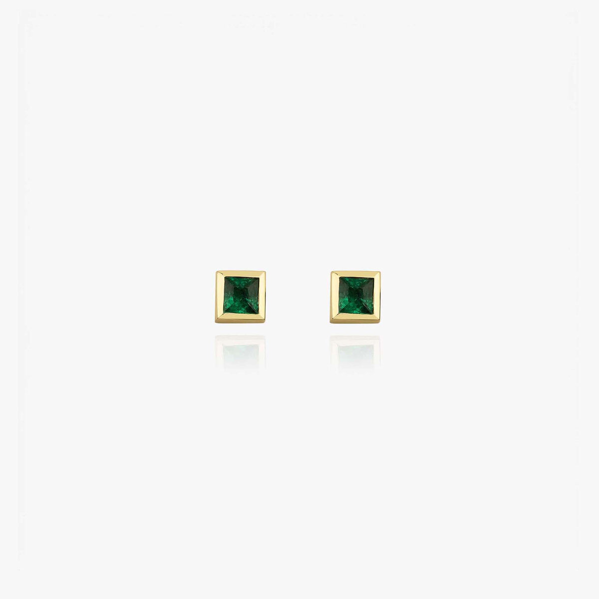 Mini Bezel Set Princess Cut Emerald Studs in 14K Gold