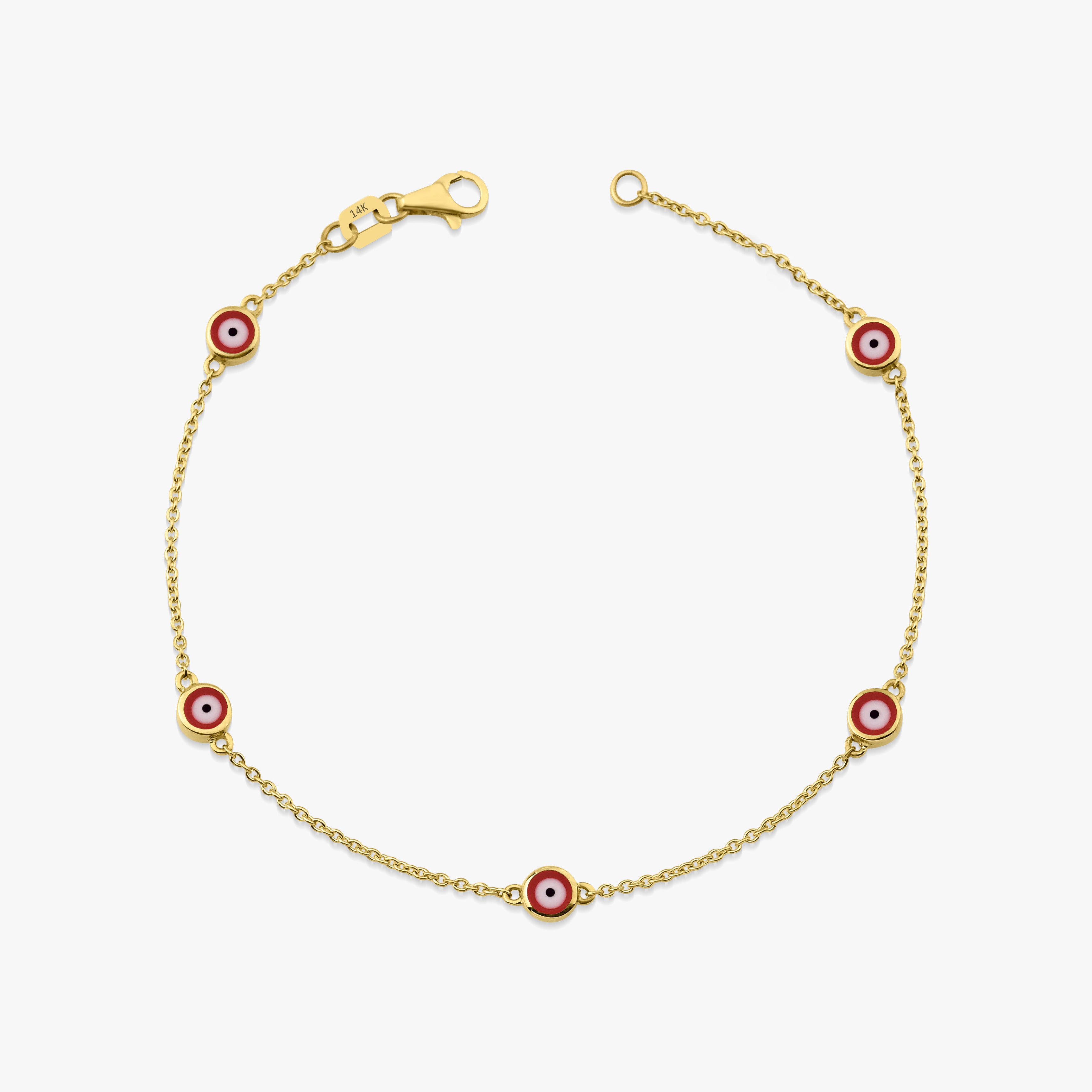 5 Red Evil Eye Bracelet in 14K Gold