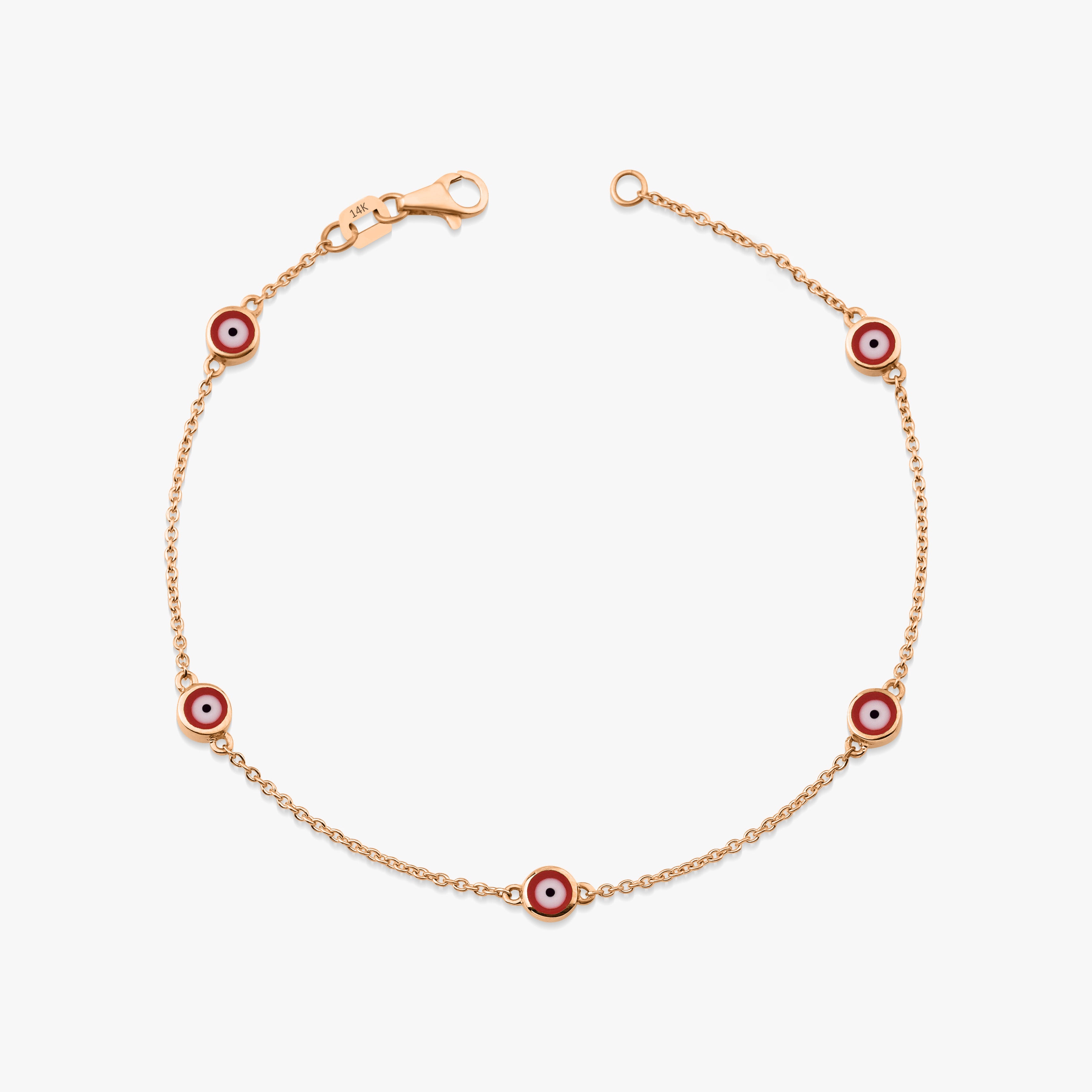 5 Red Evil Eye Bracelet in 14K Gold