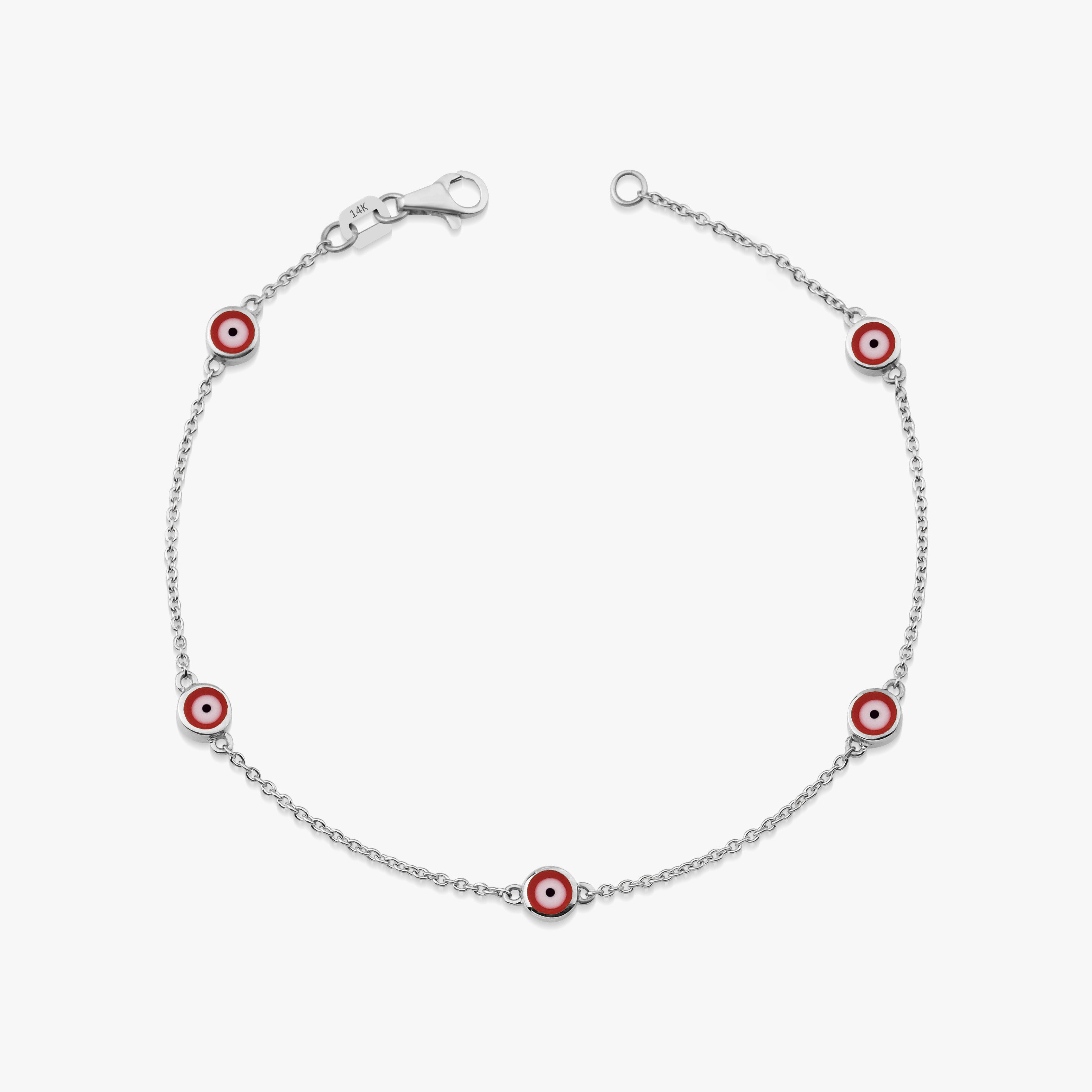 5 Red Evil Eye Bracelet in 14K Gold