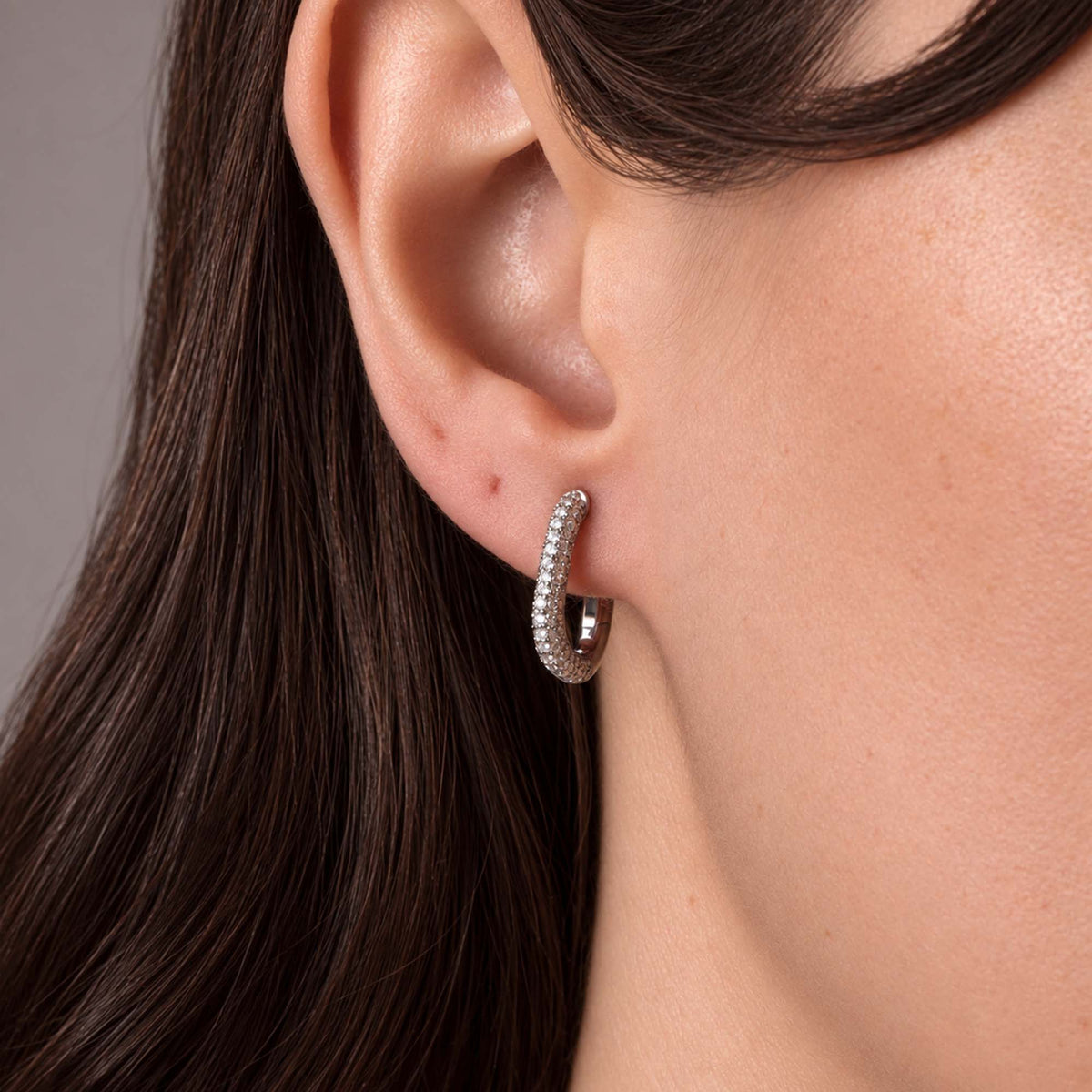 Rectangle Pave Diamond Hoops in 14K Gold
