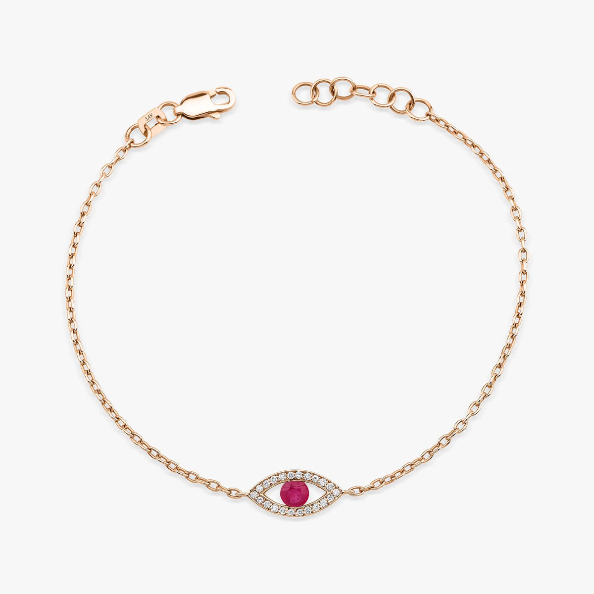Ruby and Diamond Evil Eye Bracelet in 14K Gold