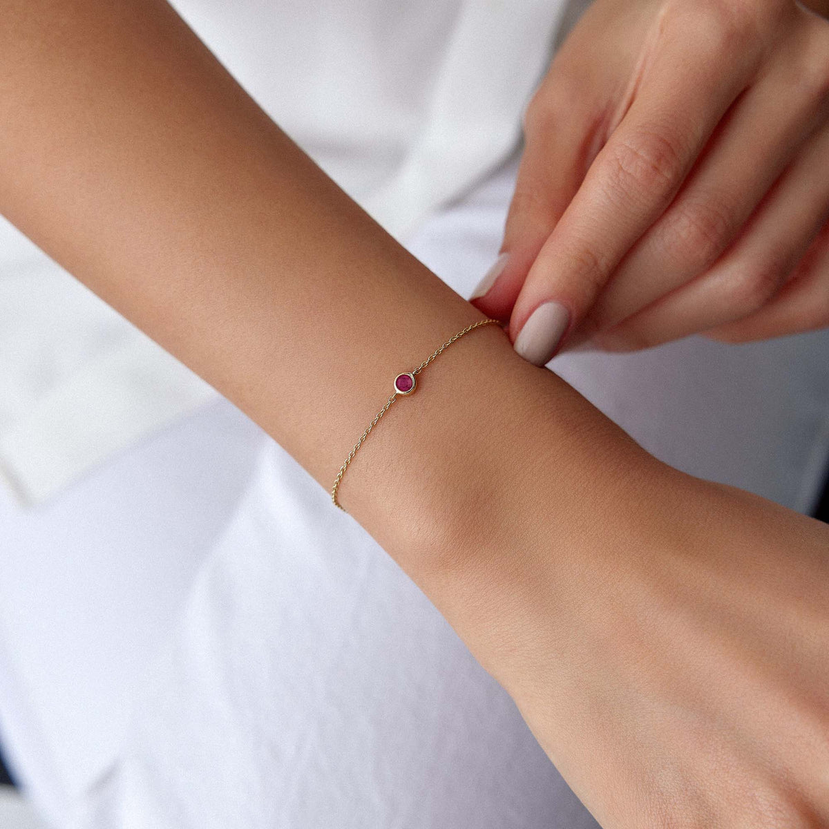 Ruby Solitaire Bracelet in 14K Gold