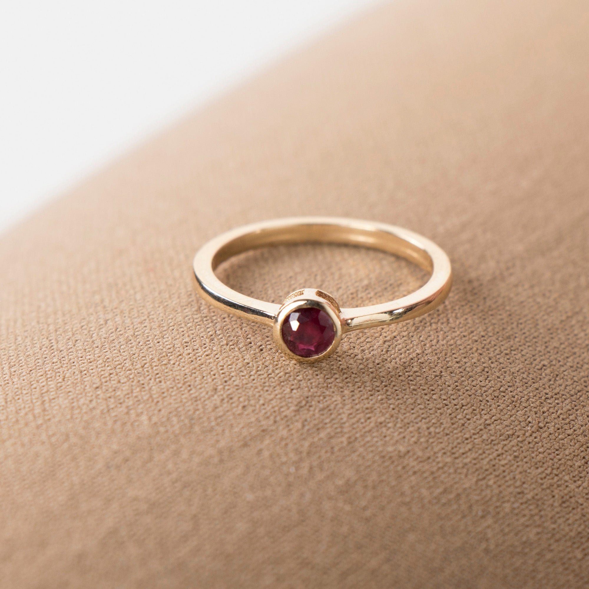 Bezel Set Ruby Solitaire Ring in 14K Gold