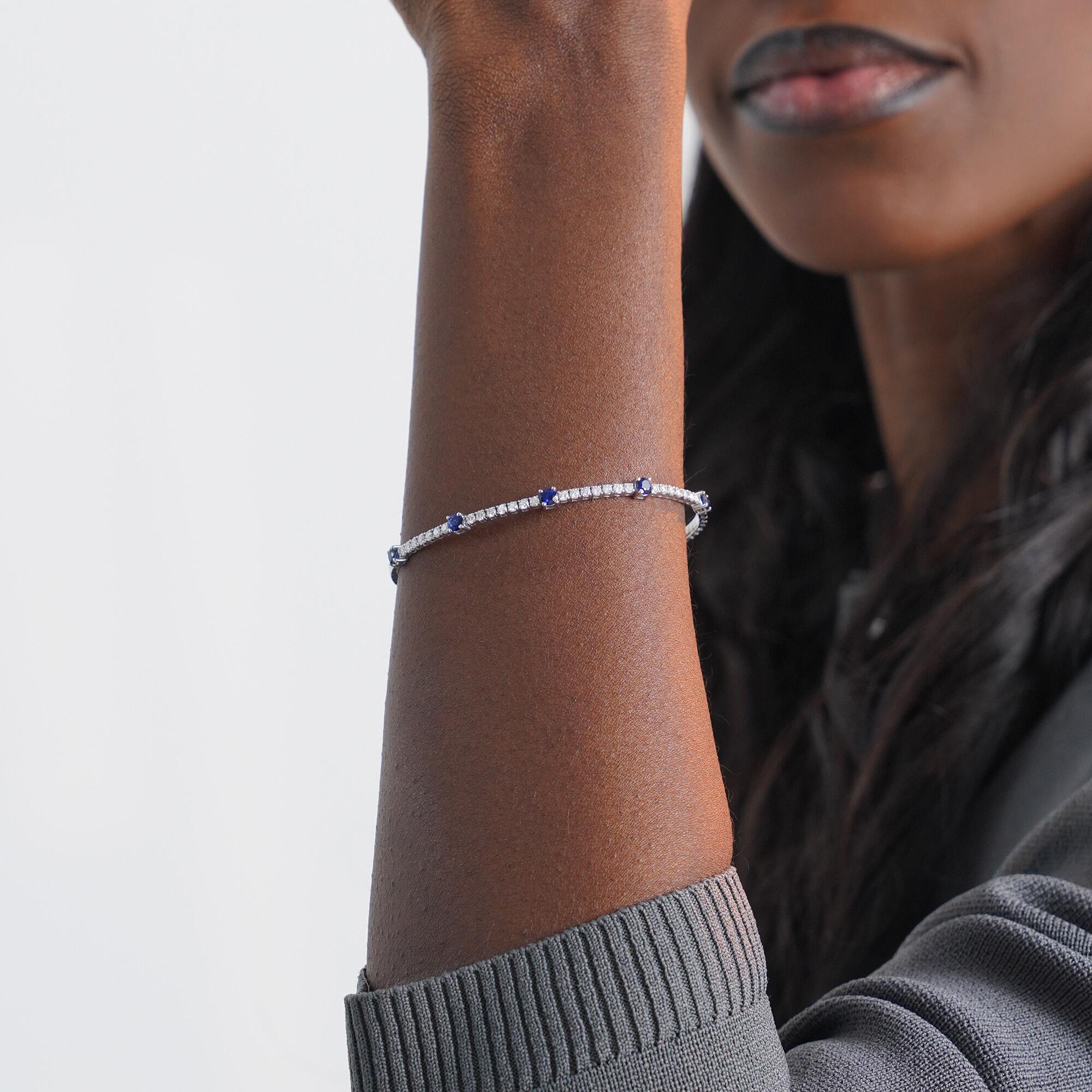 Sapphire And Diamond Bangle in 14K Gold