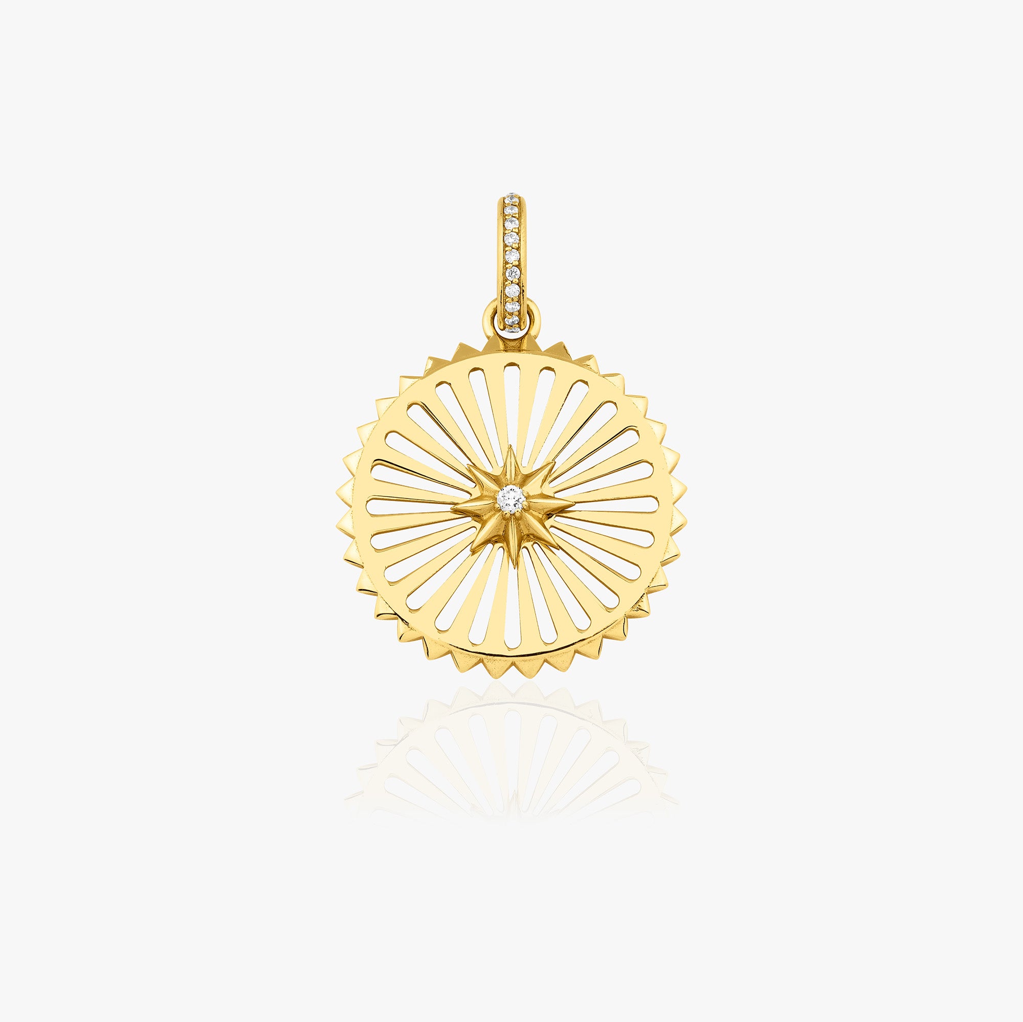 Diamond Starburst Medallion Available in 14K and 18K Gold