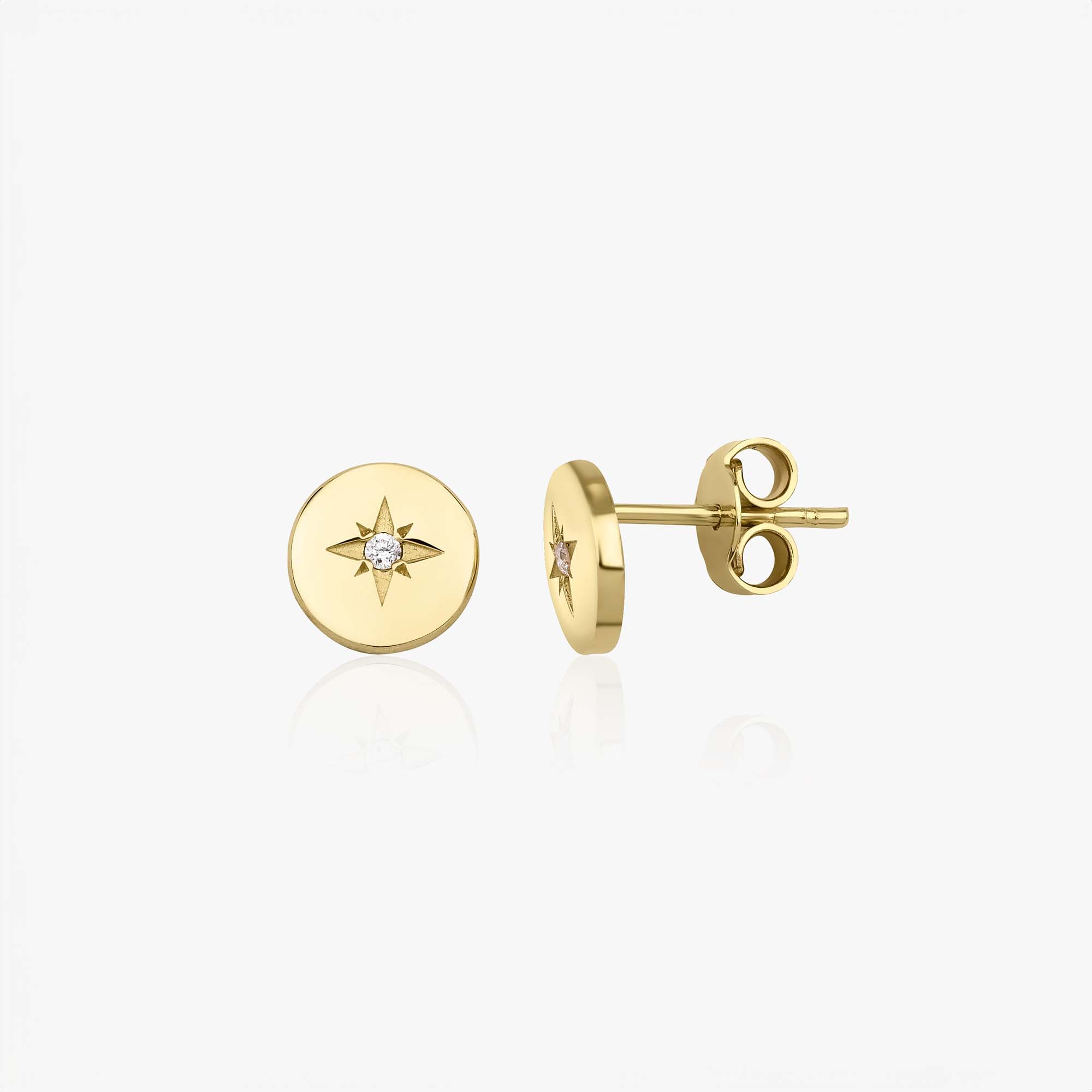 Minimal Diamond North Star Earrings in 14K Gold