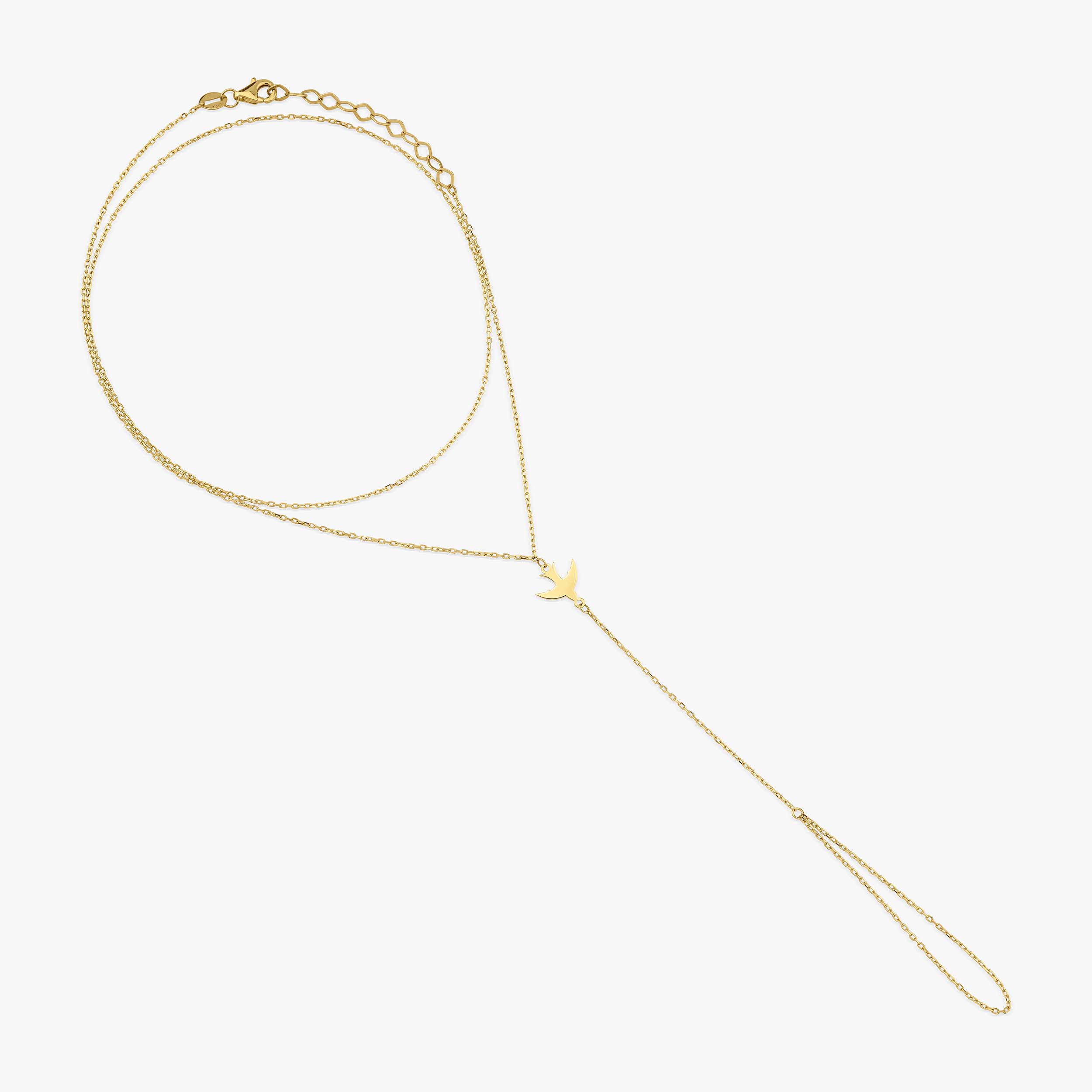 Swallow Bird Hand Chain Bracelet in 14K Gold