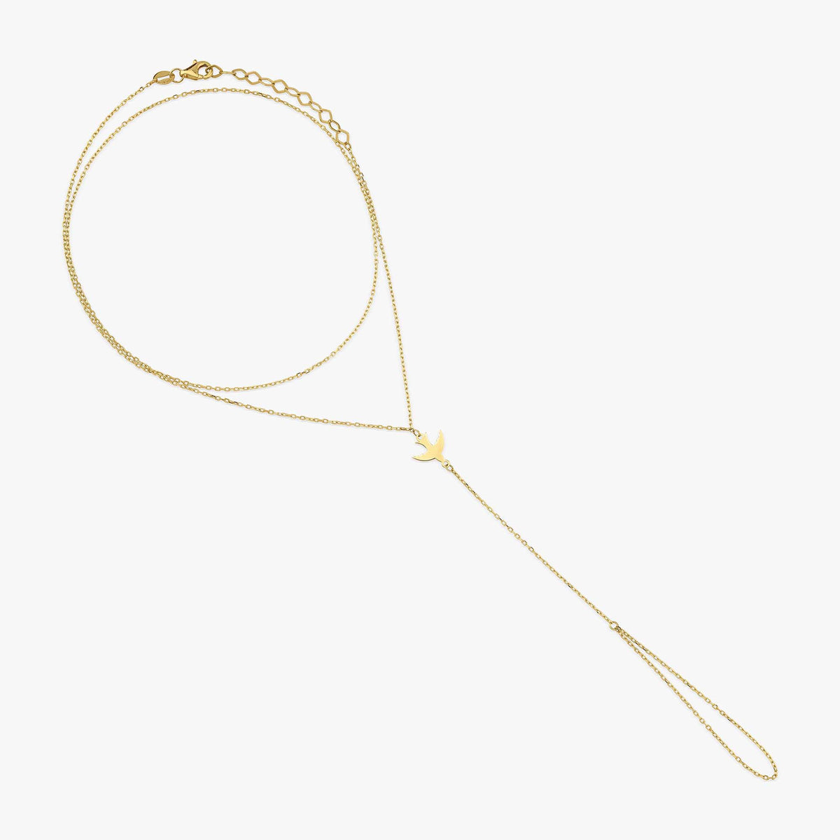 Swallow Bird Hand Chain Bracelet in 14K Gold