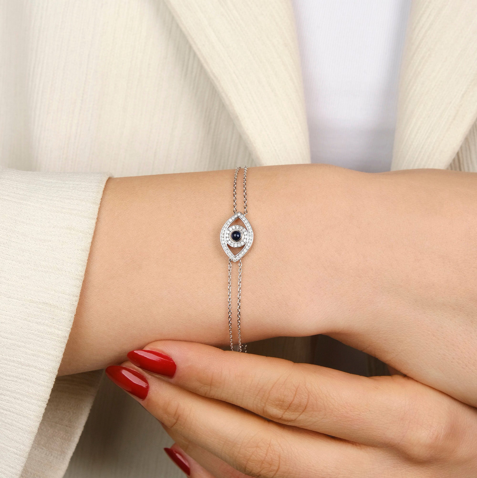 Sapphire and Diamond Evil Eye Bracelet in 14K Gold
