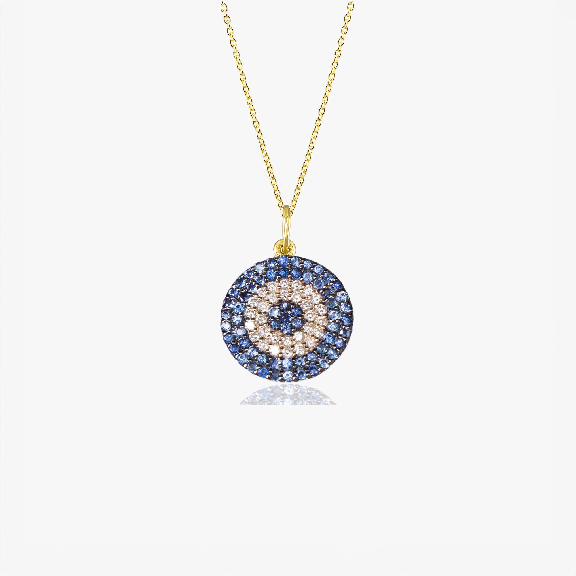 Blue Sapphire and Diamond Evil Eye Necklace in 14K Gold