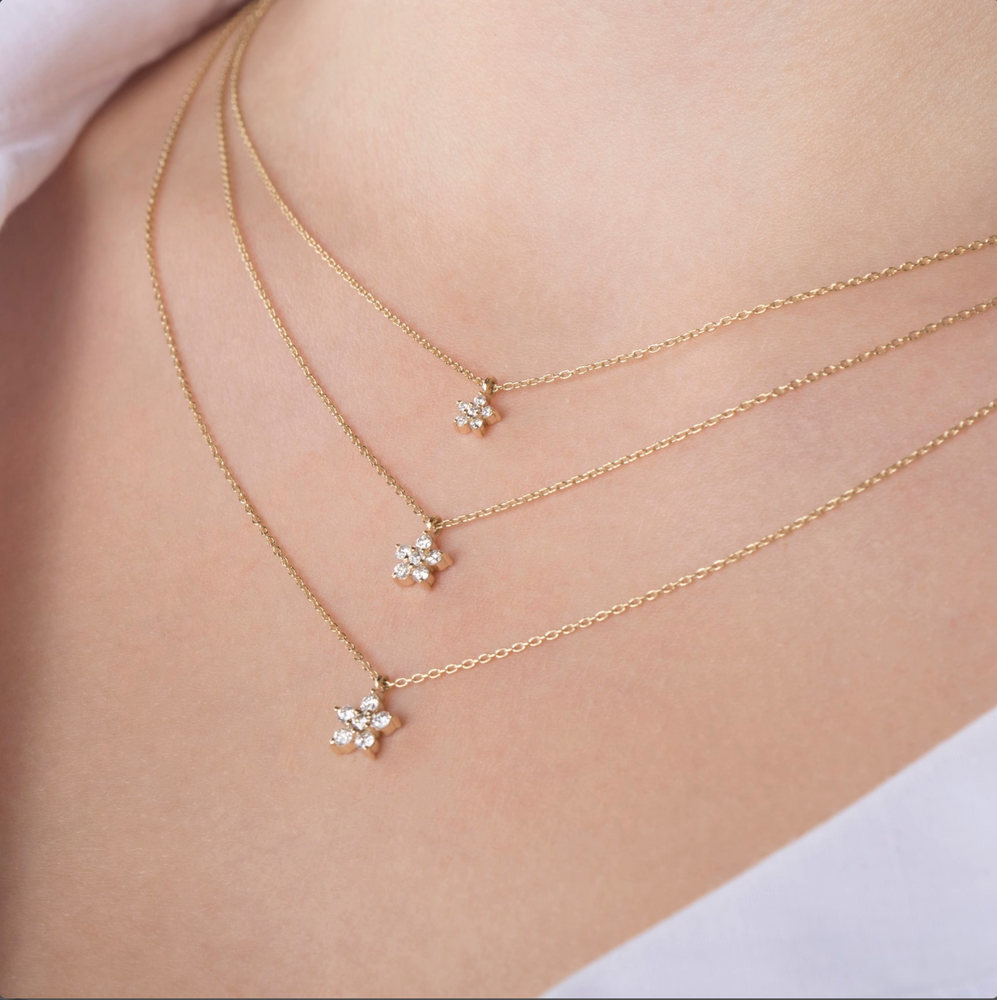 Diamond Flower Necklace - 14K,18K Gold Diamond Flower Necklaces For Women - Dainty Diamond Necklaces - Fine Jewelry - Birthday Gift