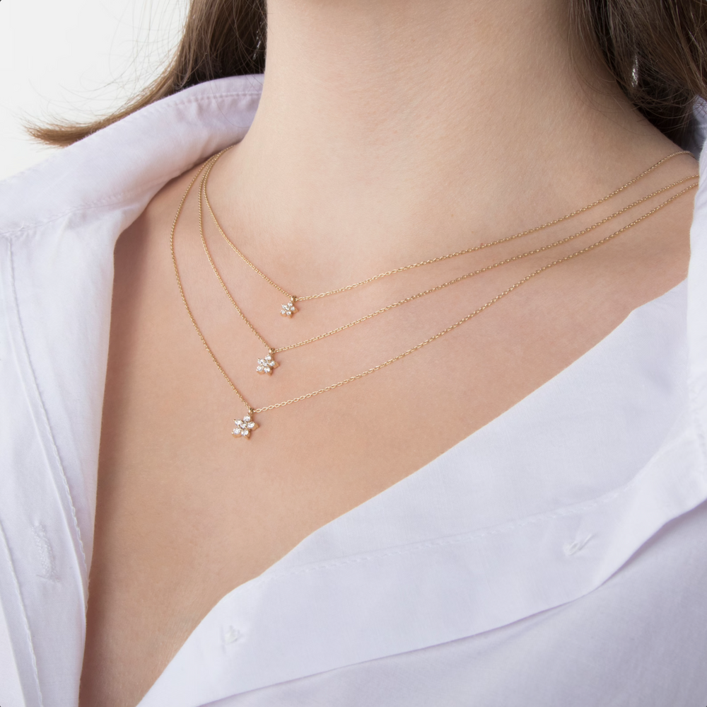 Diamond Flower Necklace - 14K,18K Gold Diamond Flower Necklaces For Women - Dainty Diamond Necklaces - Fine Jewelry - Birthday Gift