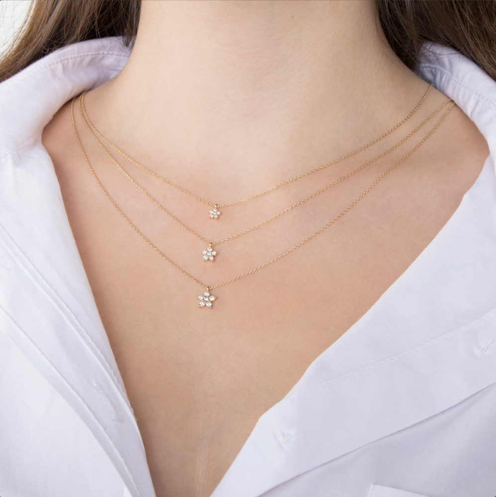 Diamond Flower Necklace - 14K,18K Gold Diamond Flower Necklaces For Women - Dainty Diamond Necklaces - Fine Jewelry - Birthday Gift