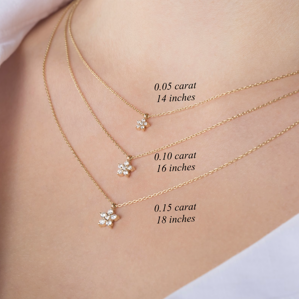 Diamond Flower Necklace - 14K,18K Gold Diamond Flower Necklaces For Women - Dainty Diamond Necklaces - Fine Jewelry - Birthday Gift
