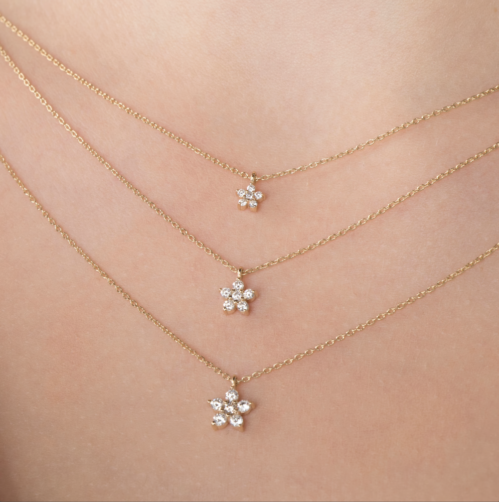 Diamond Flower Necklace - 14K,18K Gold Diamond Flower Necklaces For Women - Dainty Diamond Necklaces - Fine Jewelry - Birthday Gift