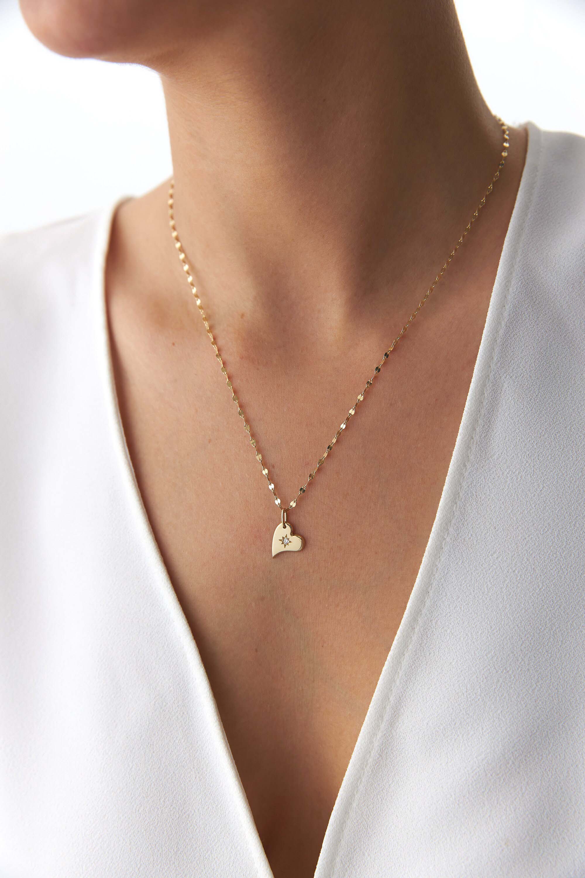 Mini Diamond Star Inlaid Heart Pendant in 14K Gold