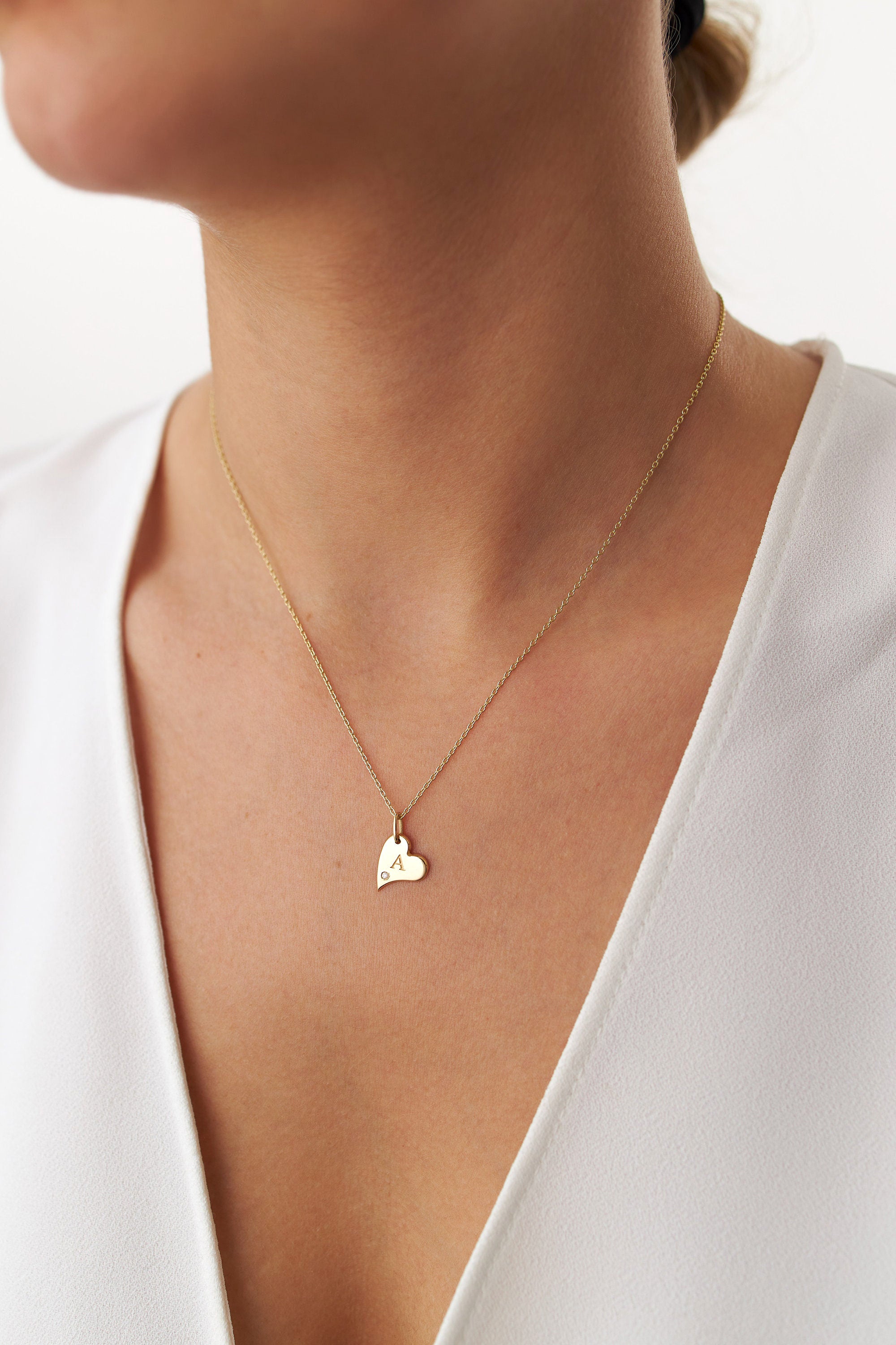 Birthstone Initial Sideways Heart Necklace in 14K Gold